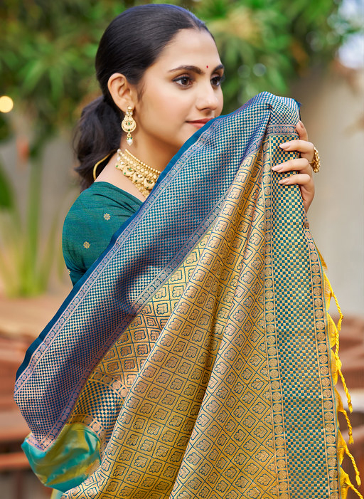 Sea Green Jacquard Soft Silk Saree — alternate view