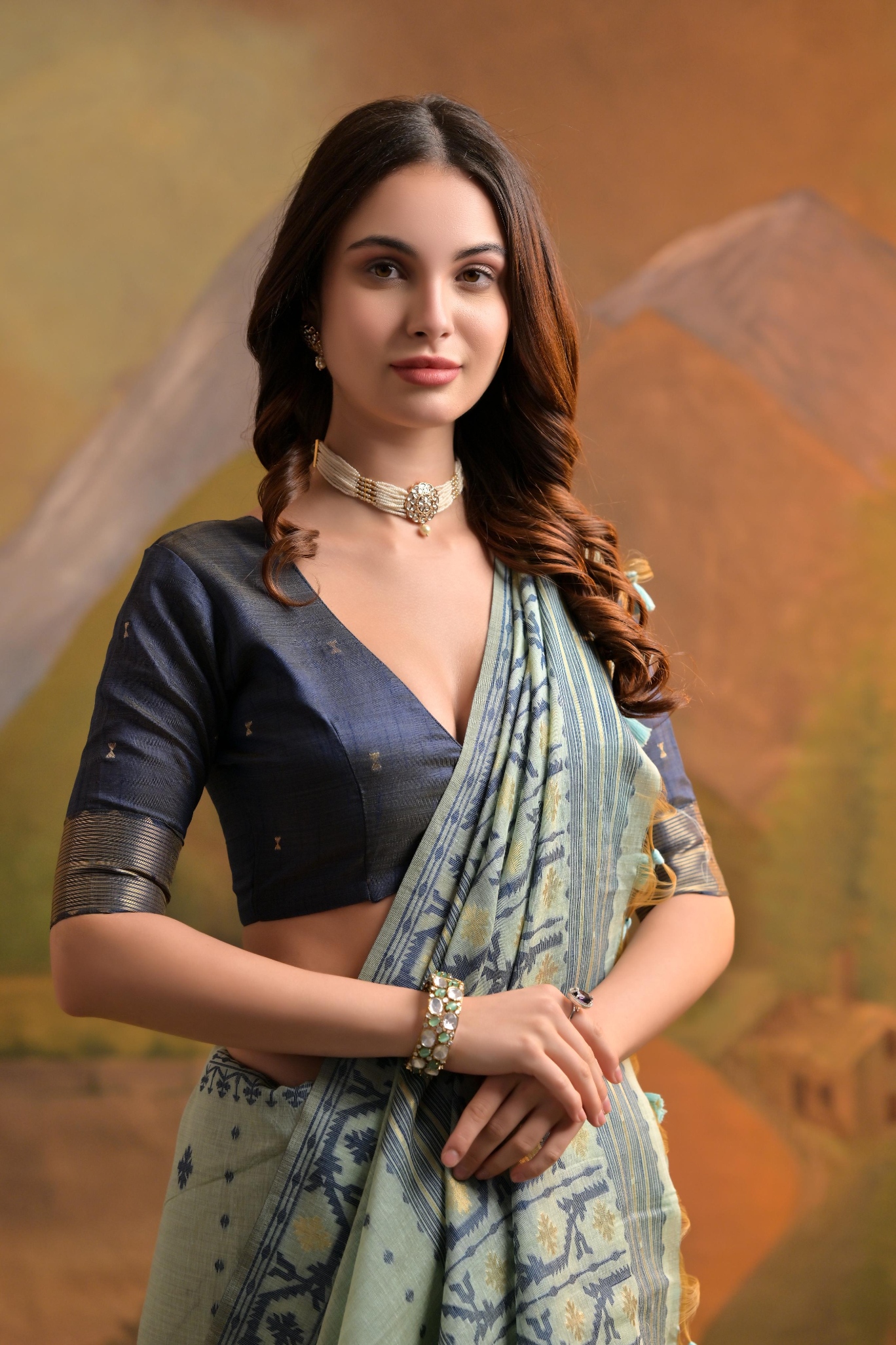 Sea Green Jamdani Muga Cotton Saree — alternate view