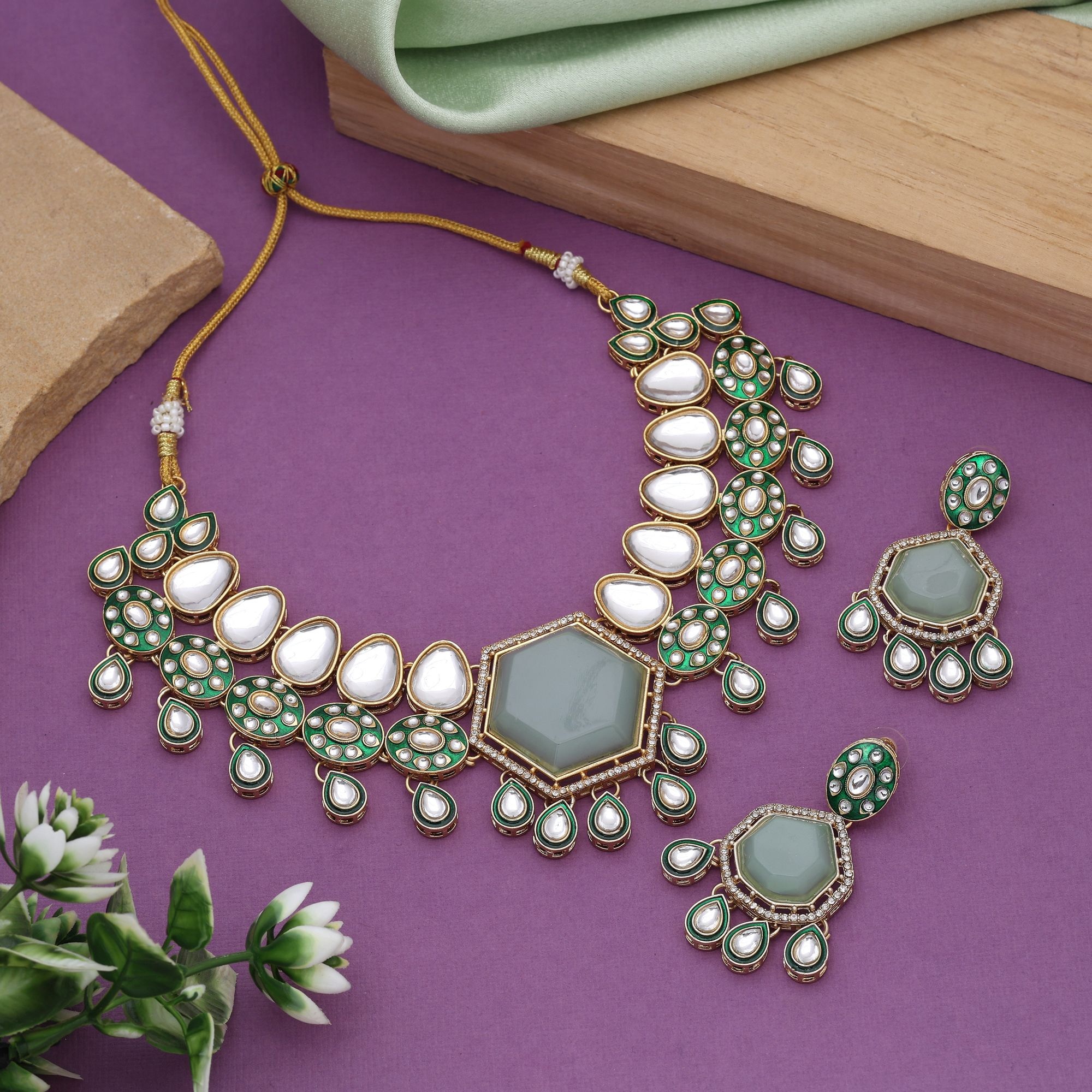 Sea Green Kundan Stone Classic Premium Function Wear