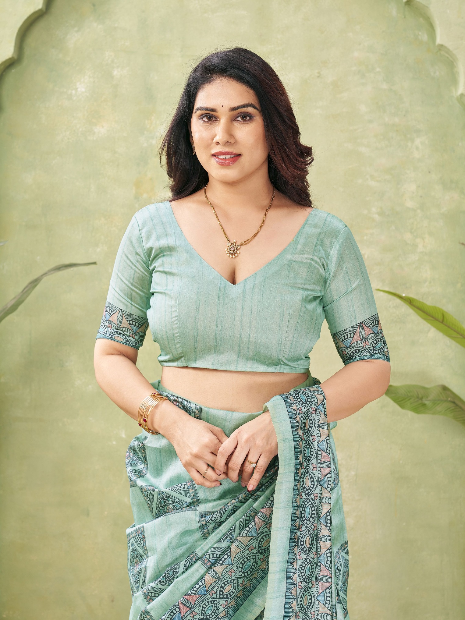Sea Green Madhubani Printed Tussar Silk Saree