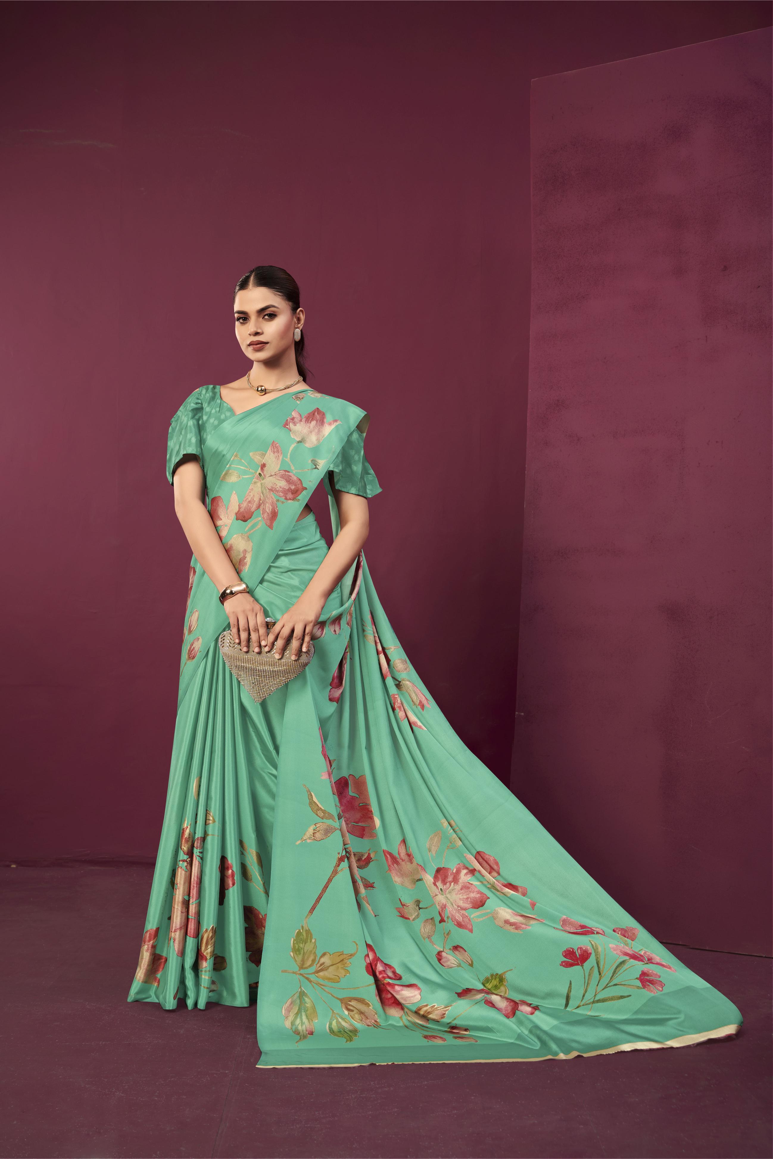 Sea Green Malai Crepe Silk Saree