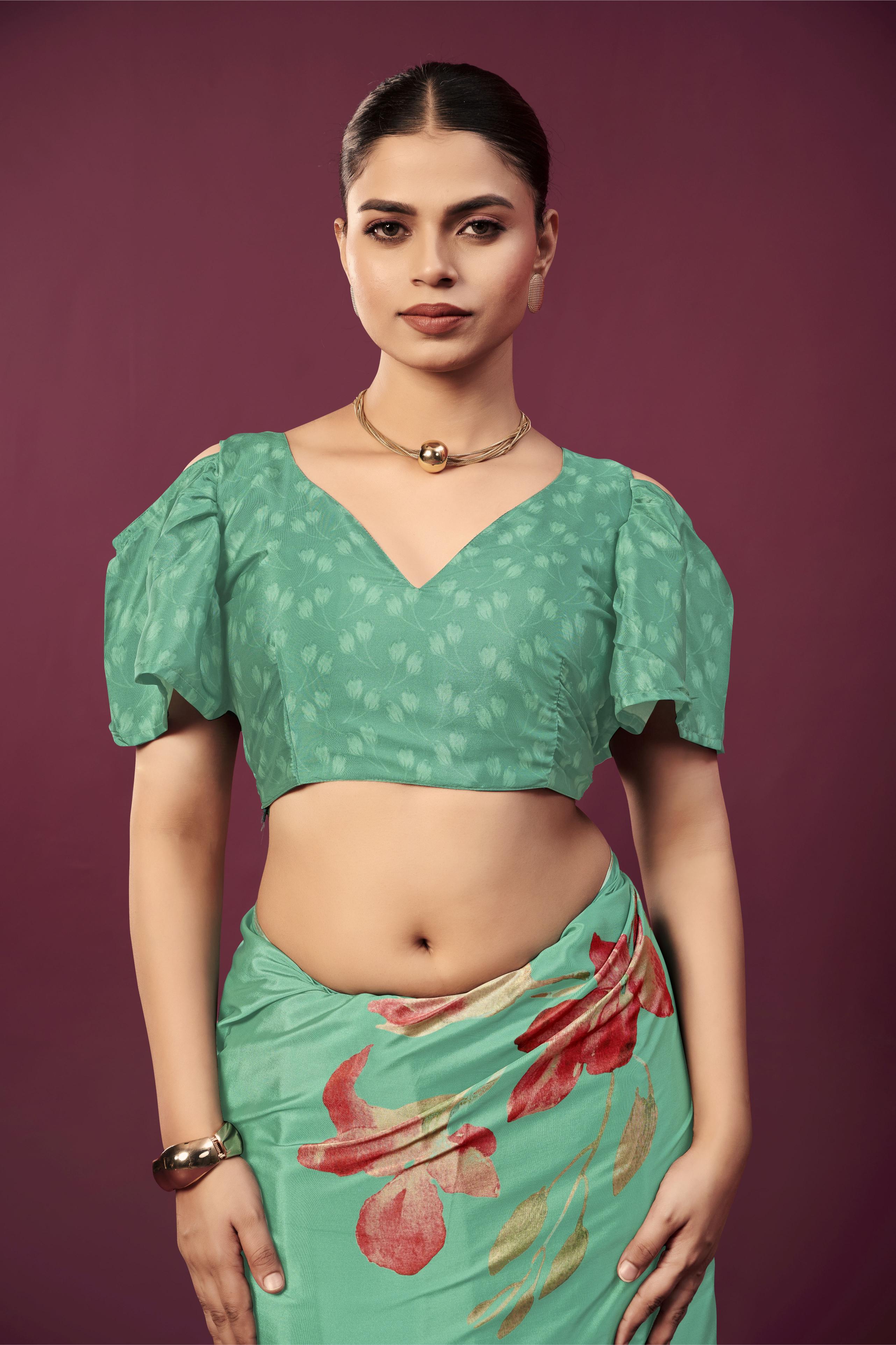 Sea Green Malai Crepe Silk Saree