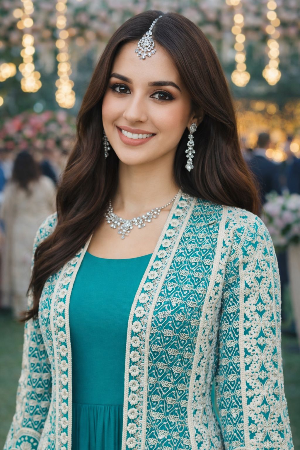 Sea Green N Off-White Chinon Embroidered Gown — alternate view