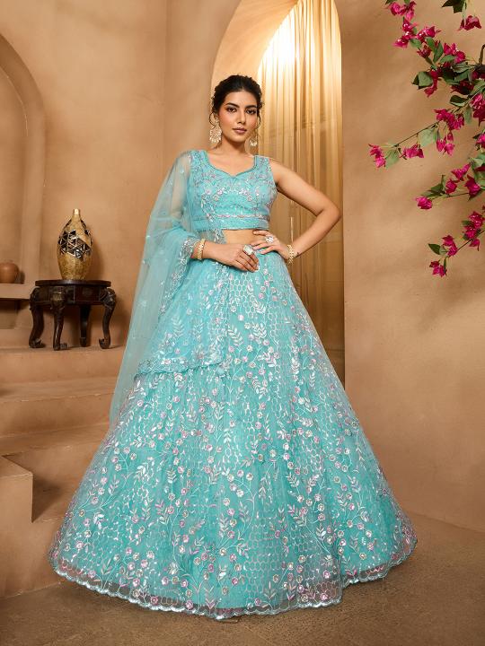 Sea Green Net Lehenga Choli