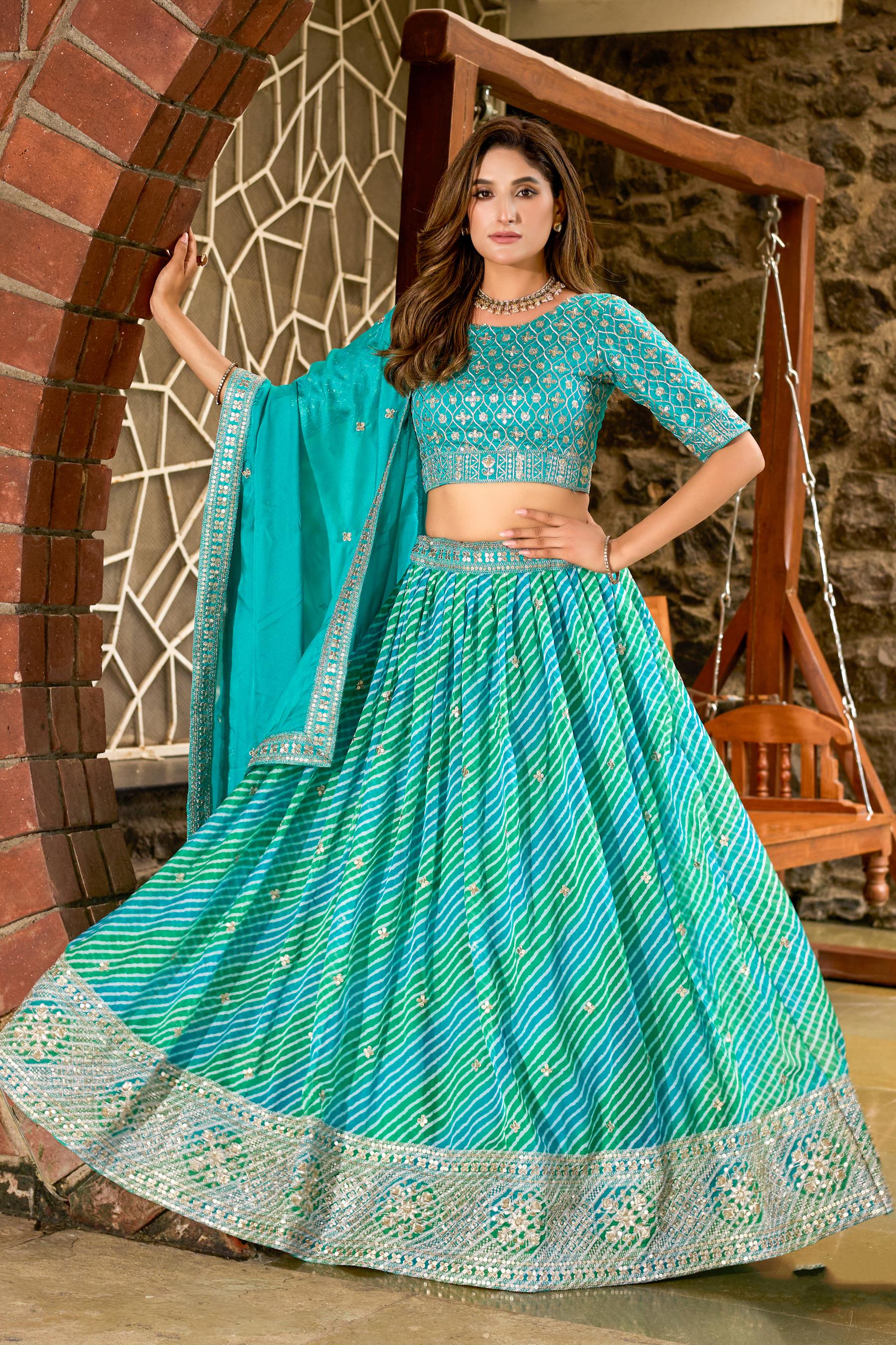 Sea Green Organza Bridal Lehenga