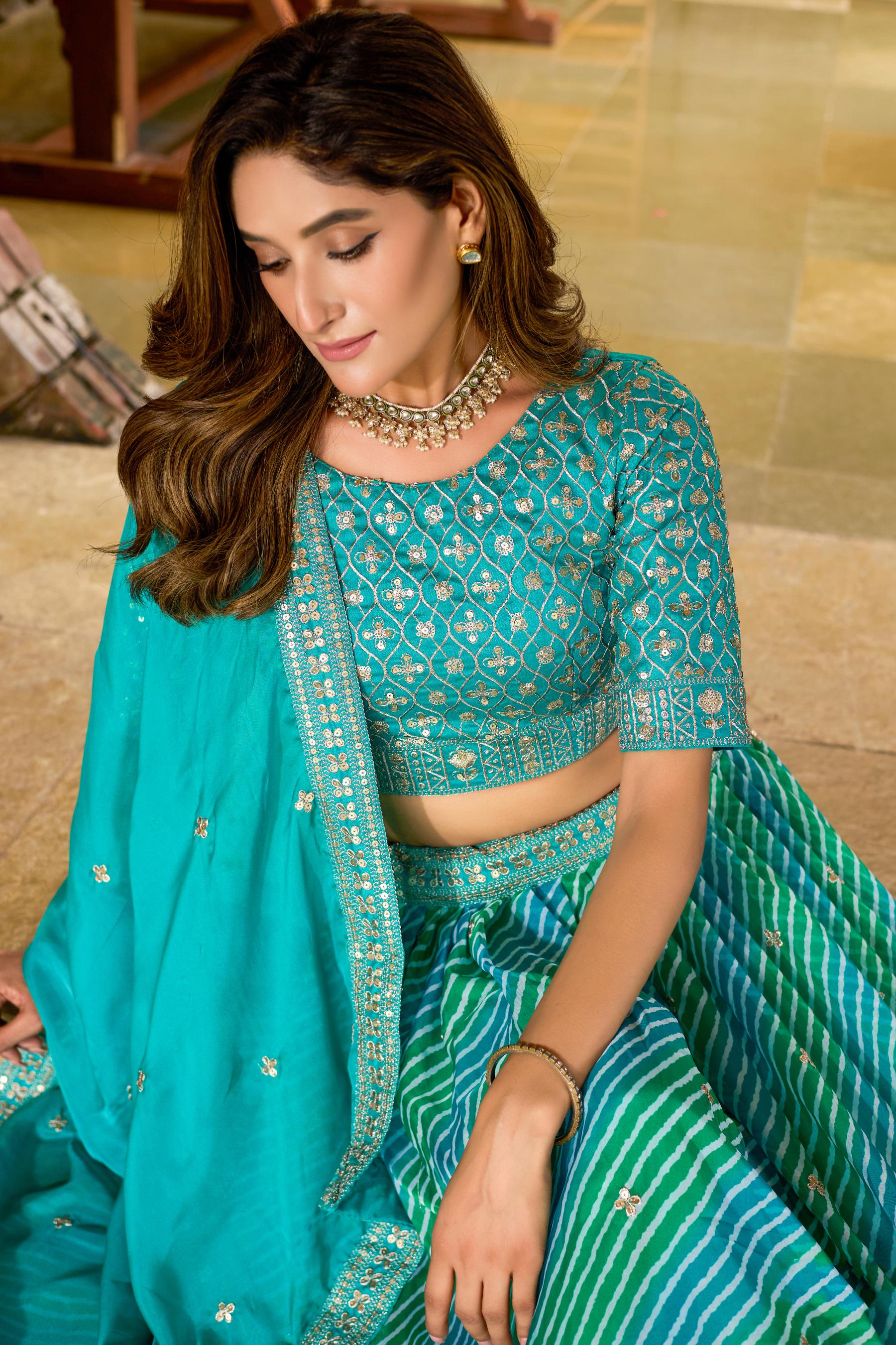 Sea Green Organza Bridal Lehenga
