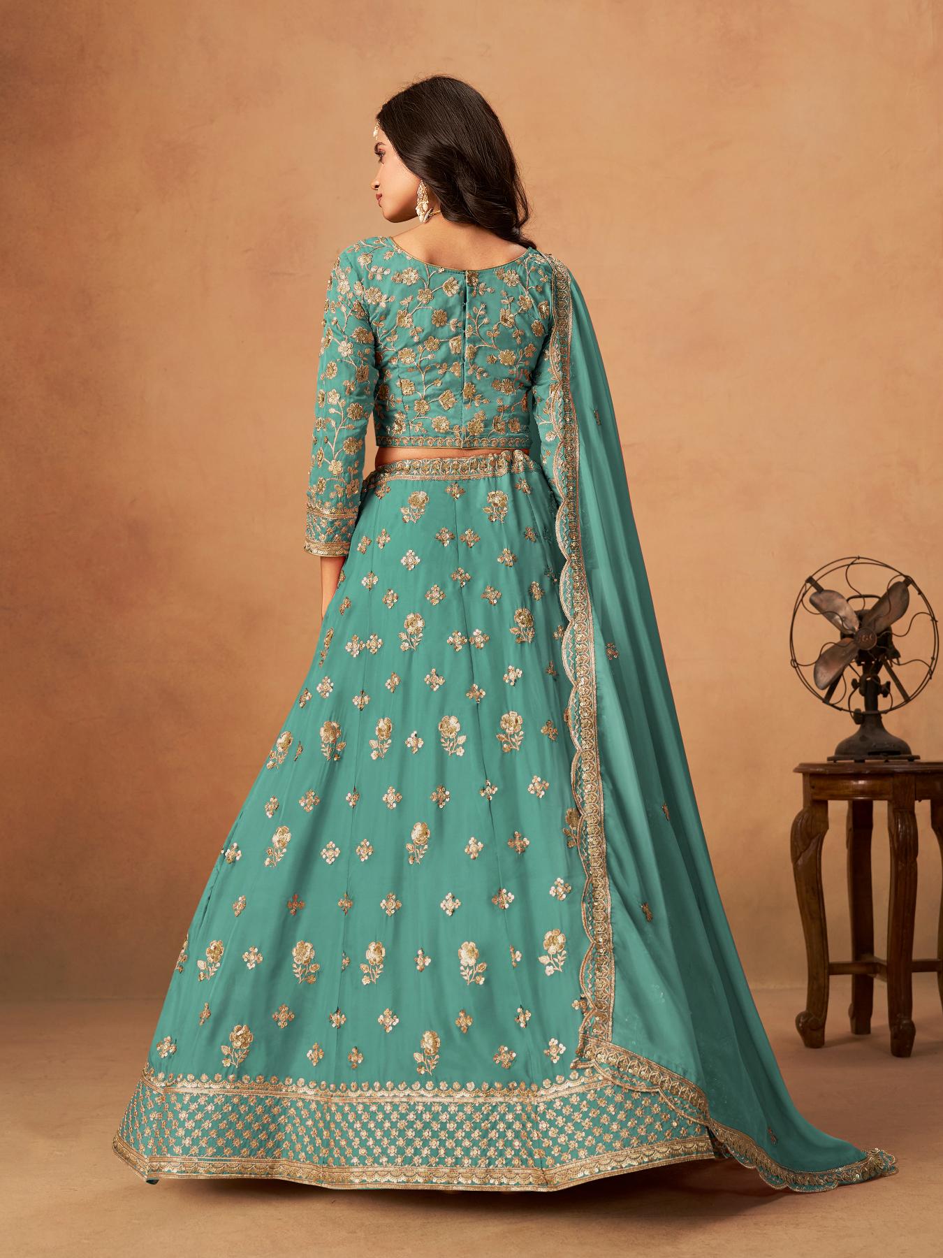 Sea Green Organza Semi-Stitched Lehenga Choli — alternate view
