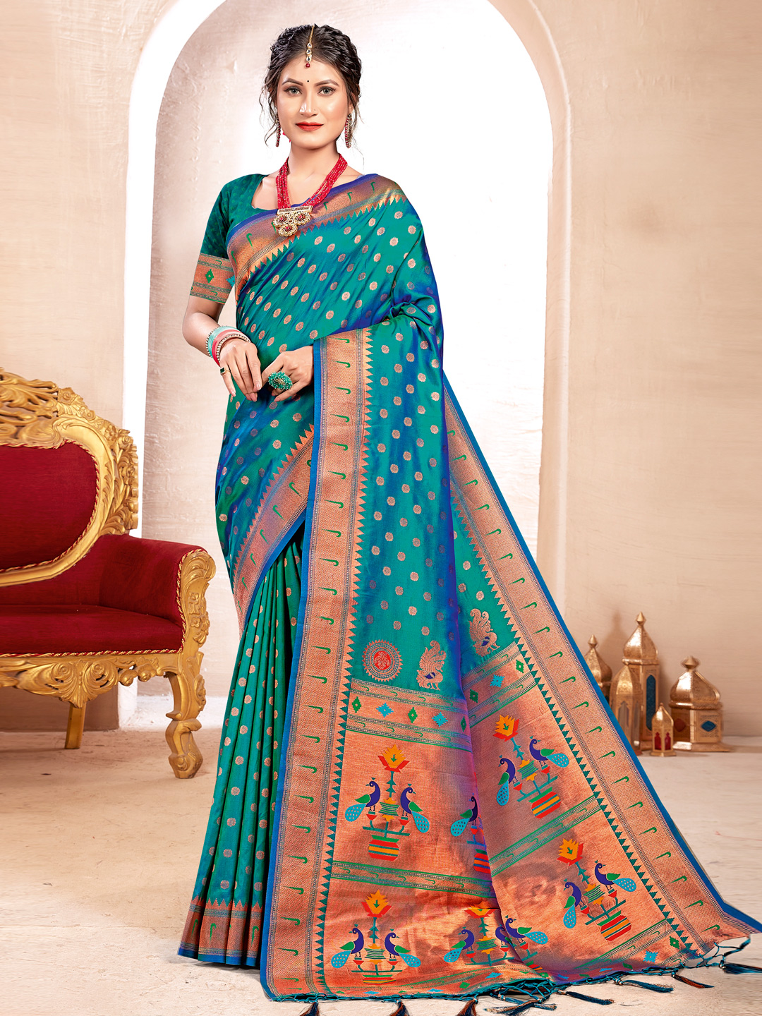 Sea Green Paithani Silk Saree
