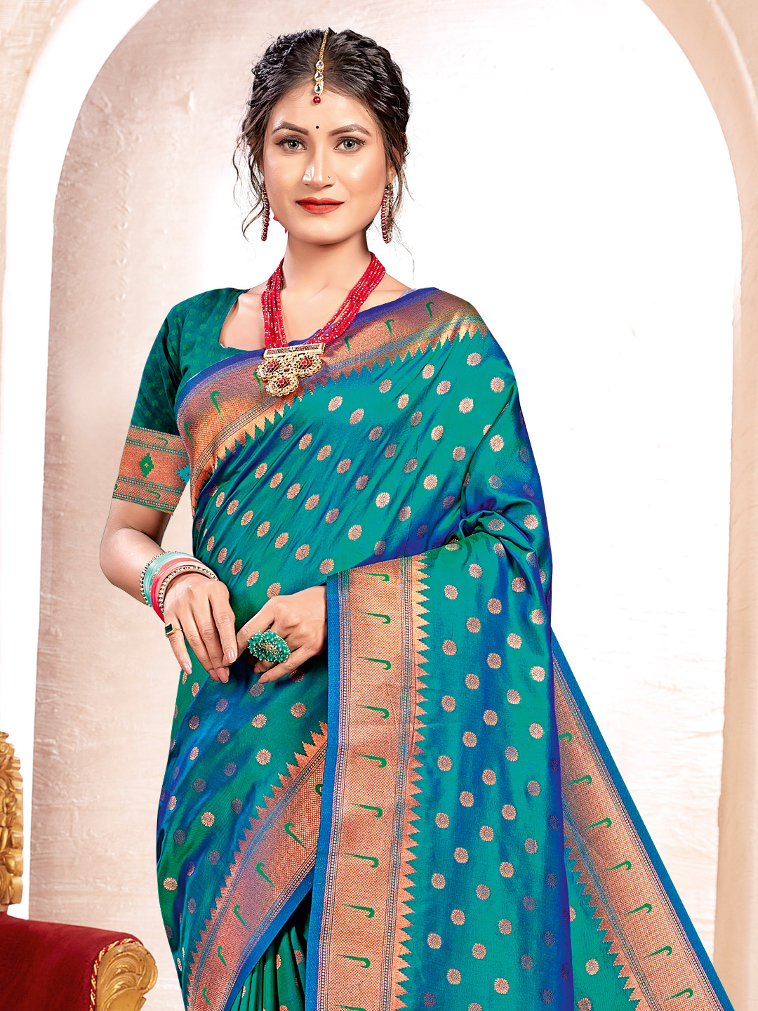 Sea Green Paithani Silk Saree — alternate view
