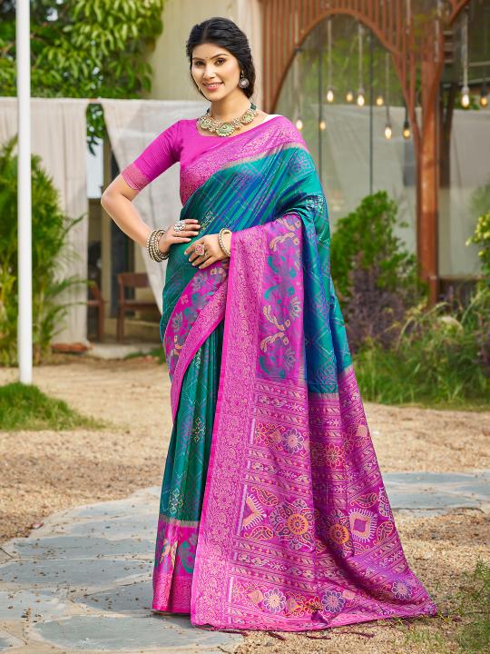 Sea Green Pink Soft Silk Saree
