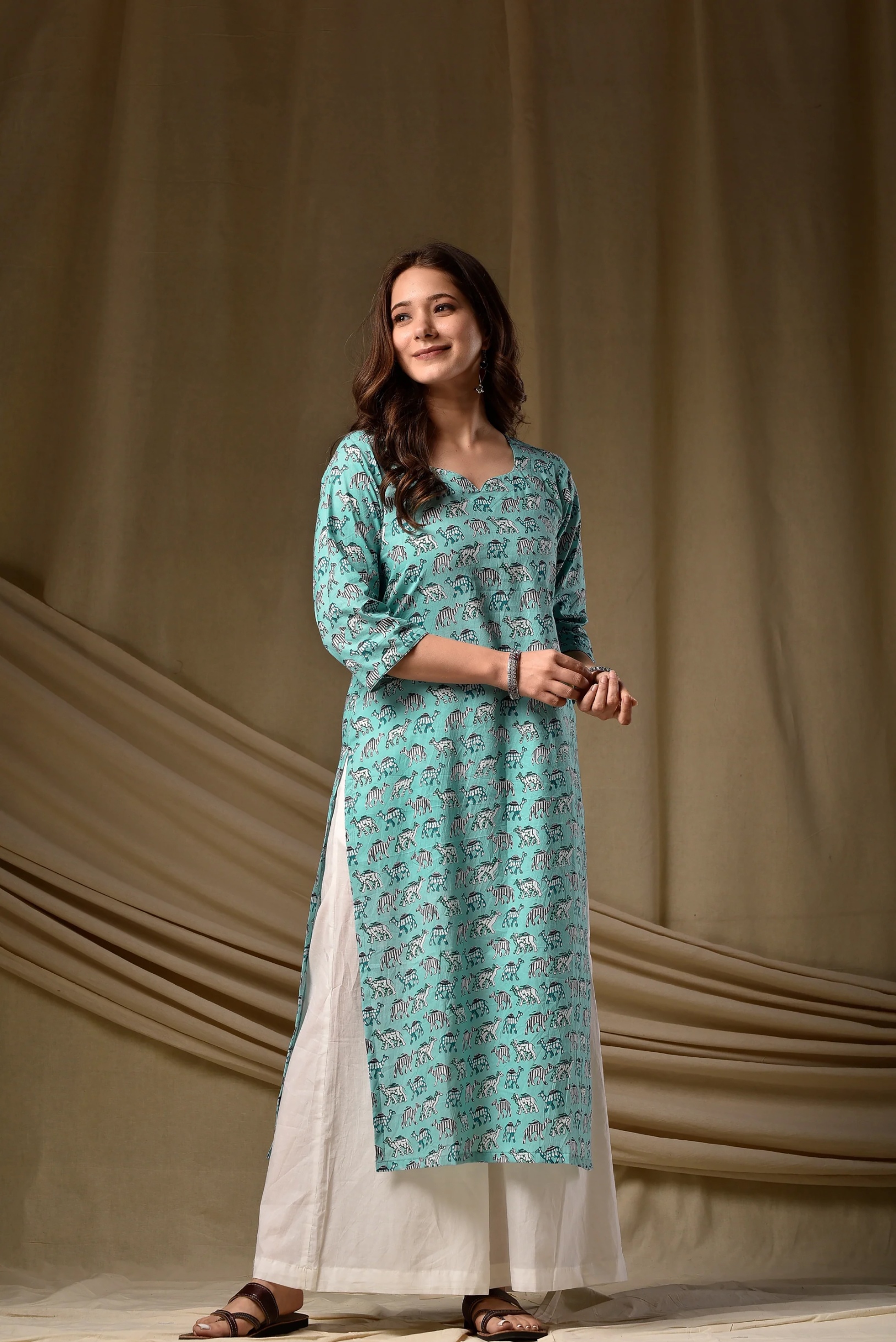 Sea Green Printed Rayon Kurti