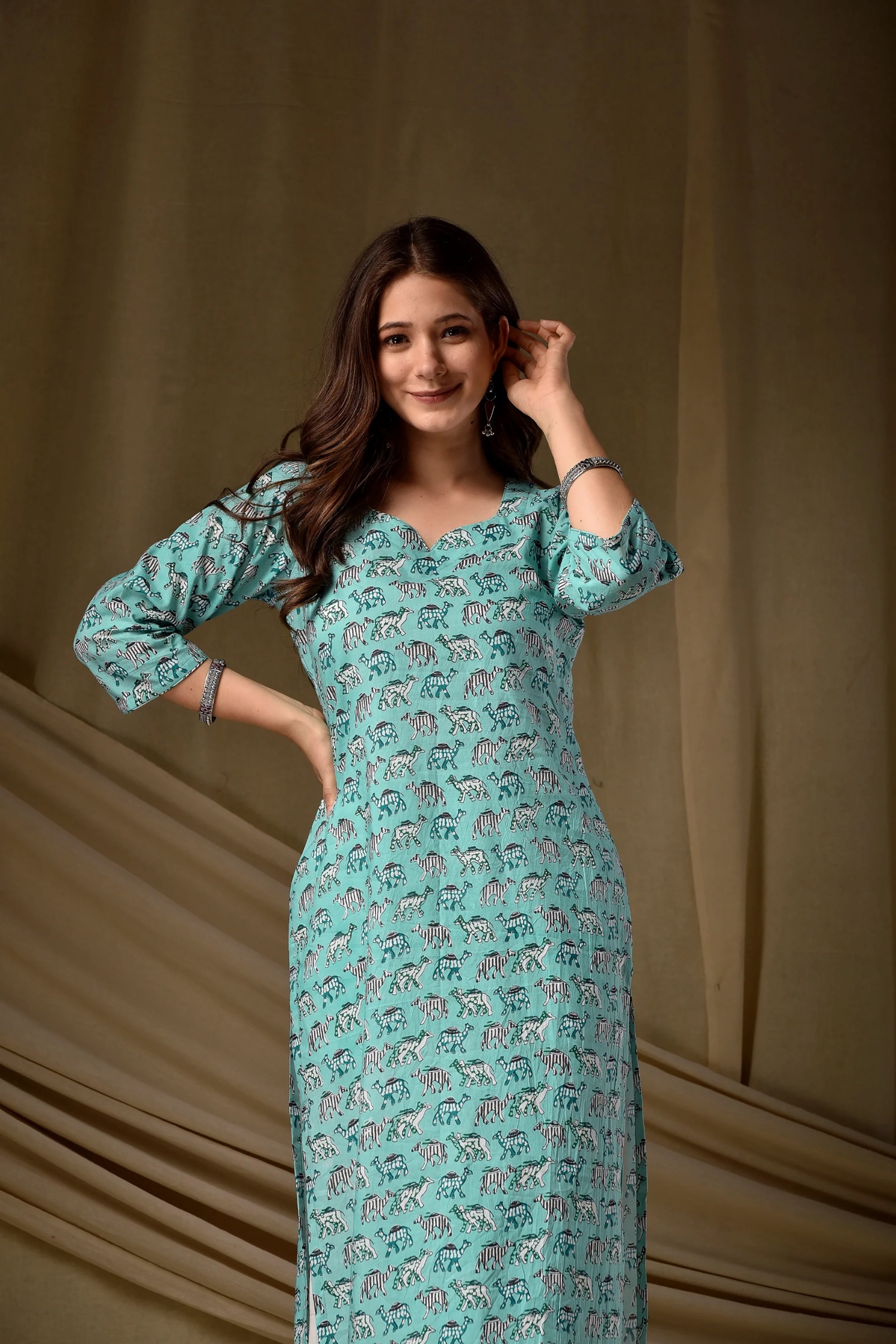 Sea Green Printed Rayon Kurti — alternate view