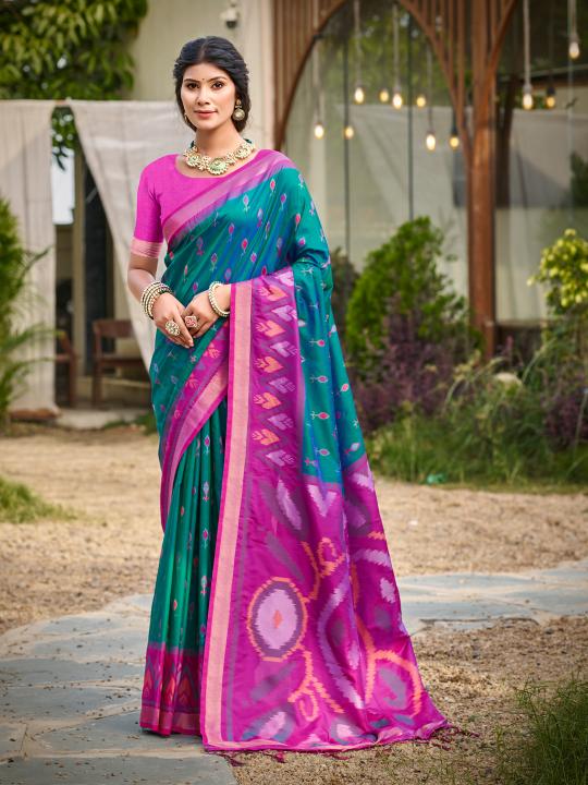 Sea Green Purple Soft Silk Saree