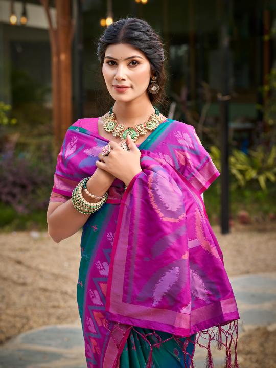 Sea Green Purple Soft Silk Saree