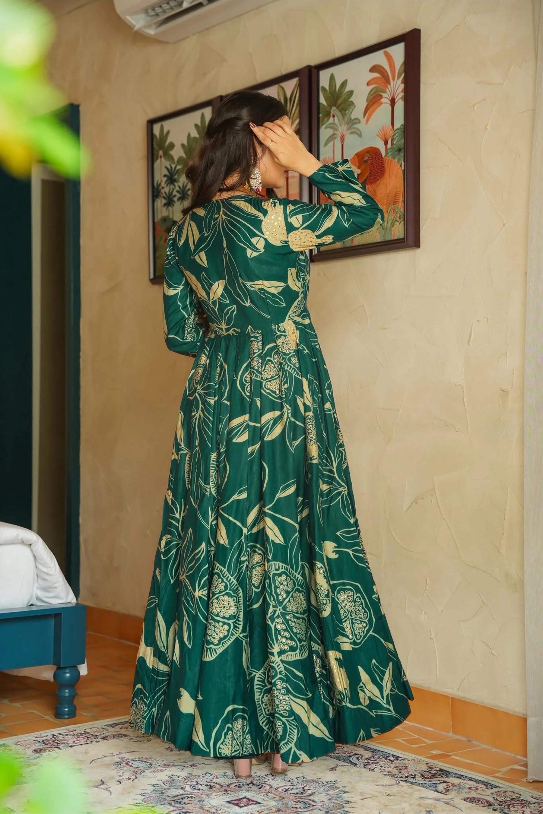 Sea Green Rayon Digital Printed Gown — alternate view