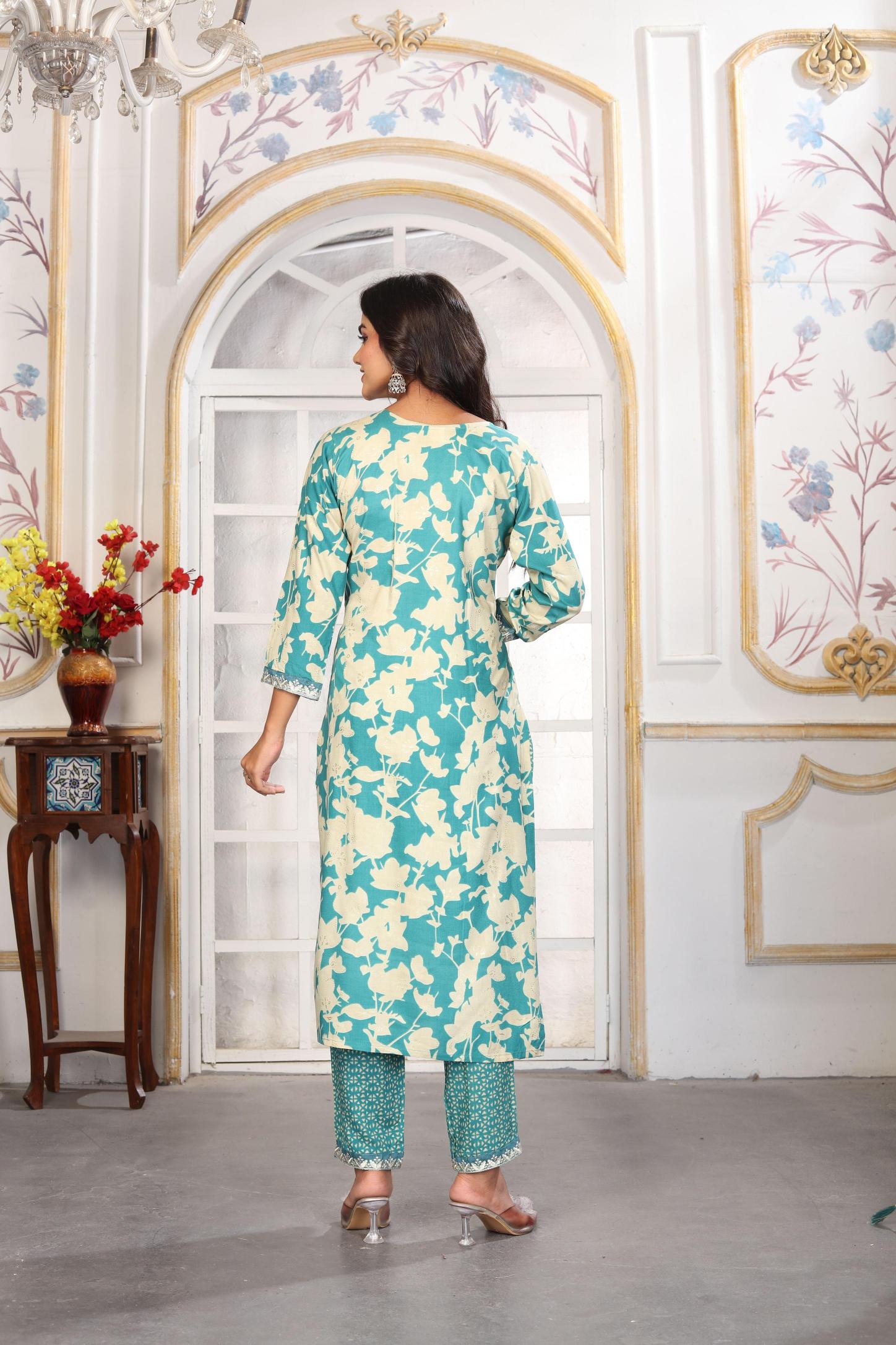 Sea Green Rayon Readymade Suits — alternate view