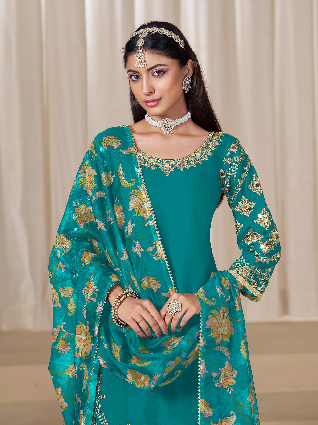 Sea Green Roman Silk Patiala Suit — alternate view