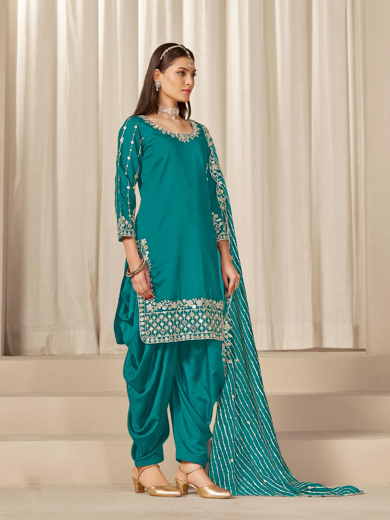 Sea Green Roman Silk Salwar Suits — alternate view