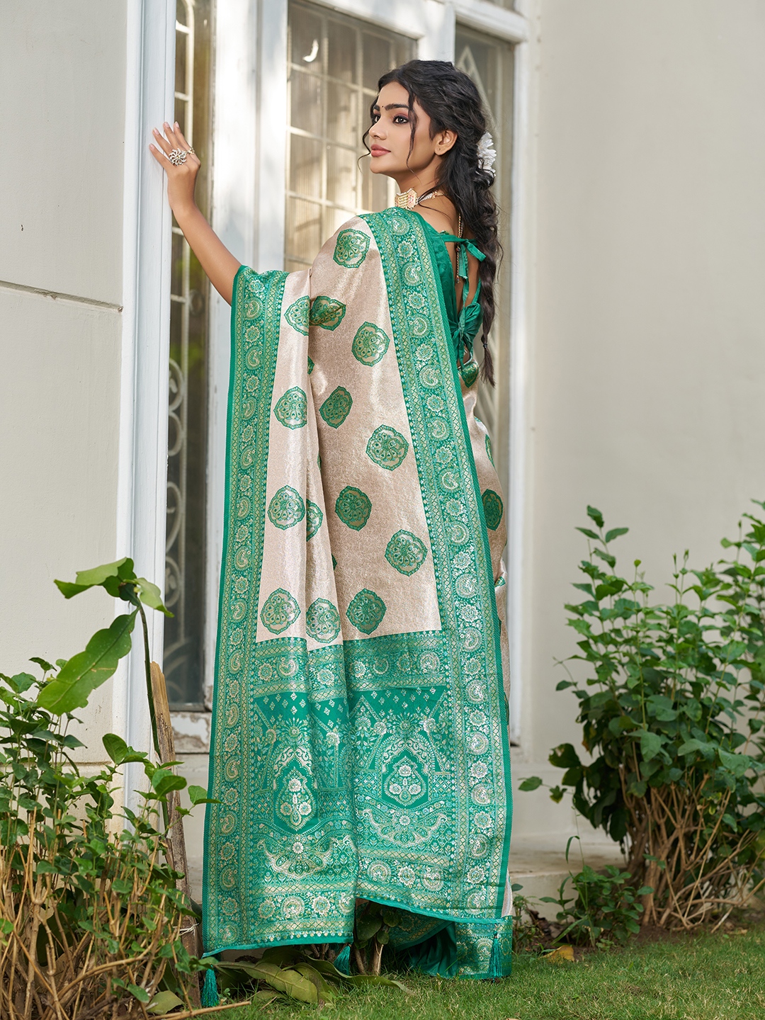 Sea Green Silk Blend Woven Designer Saree — alternate view