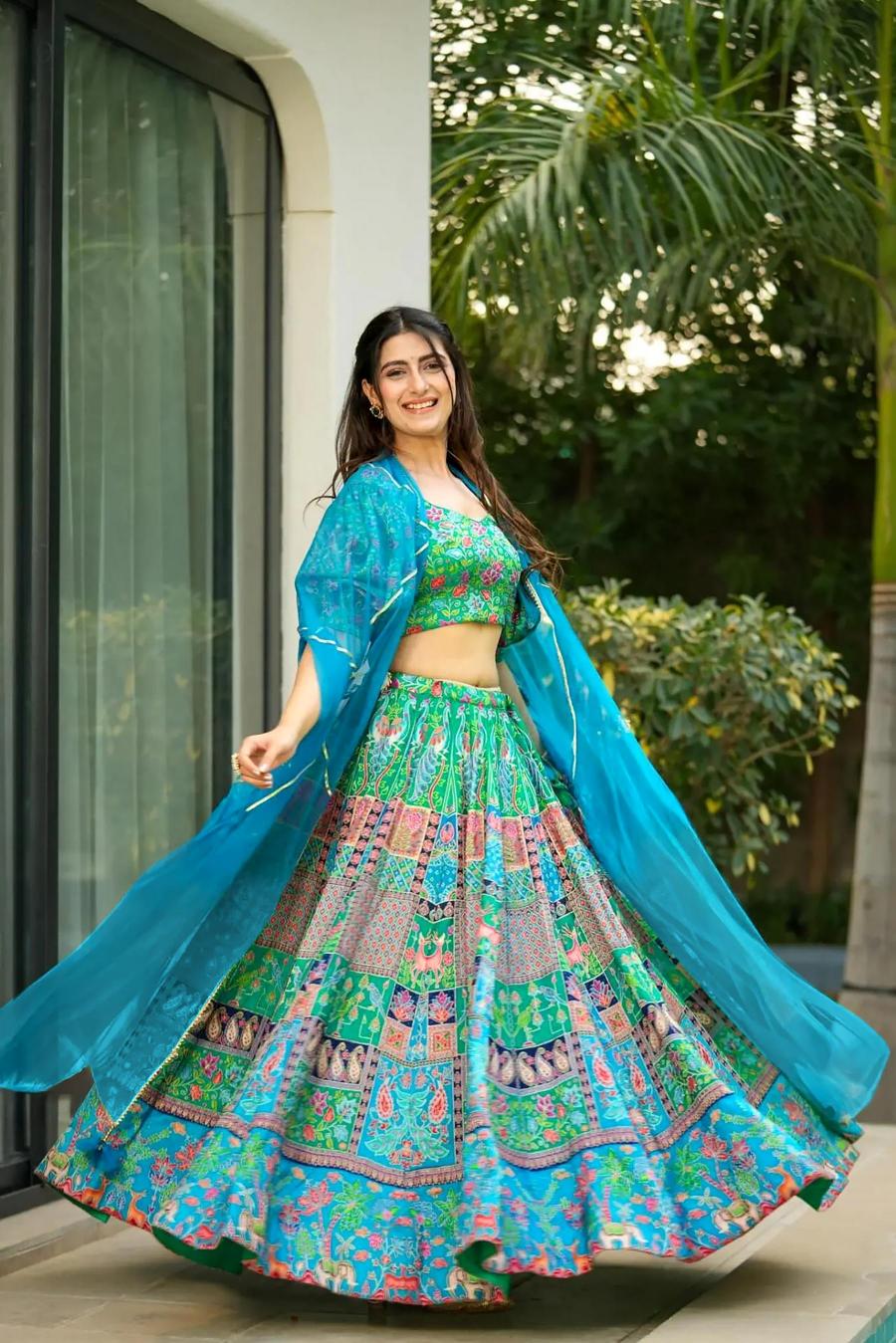 Sea Green Silk Crop Top Lehenga — alternate view