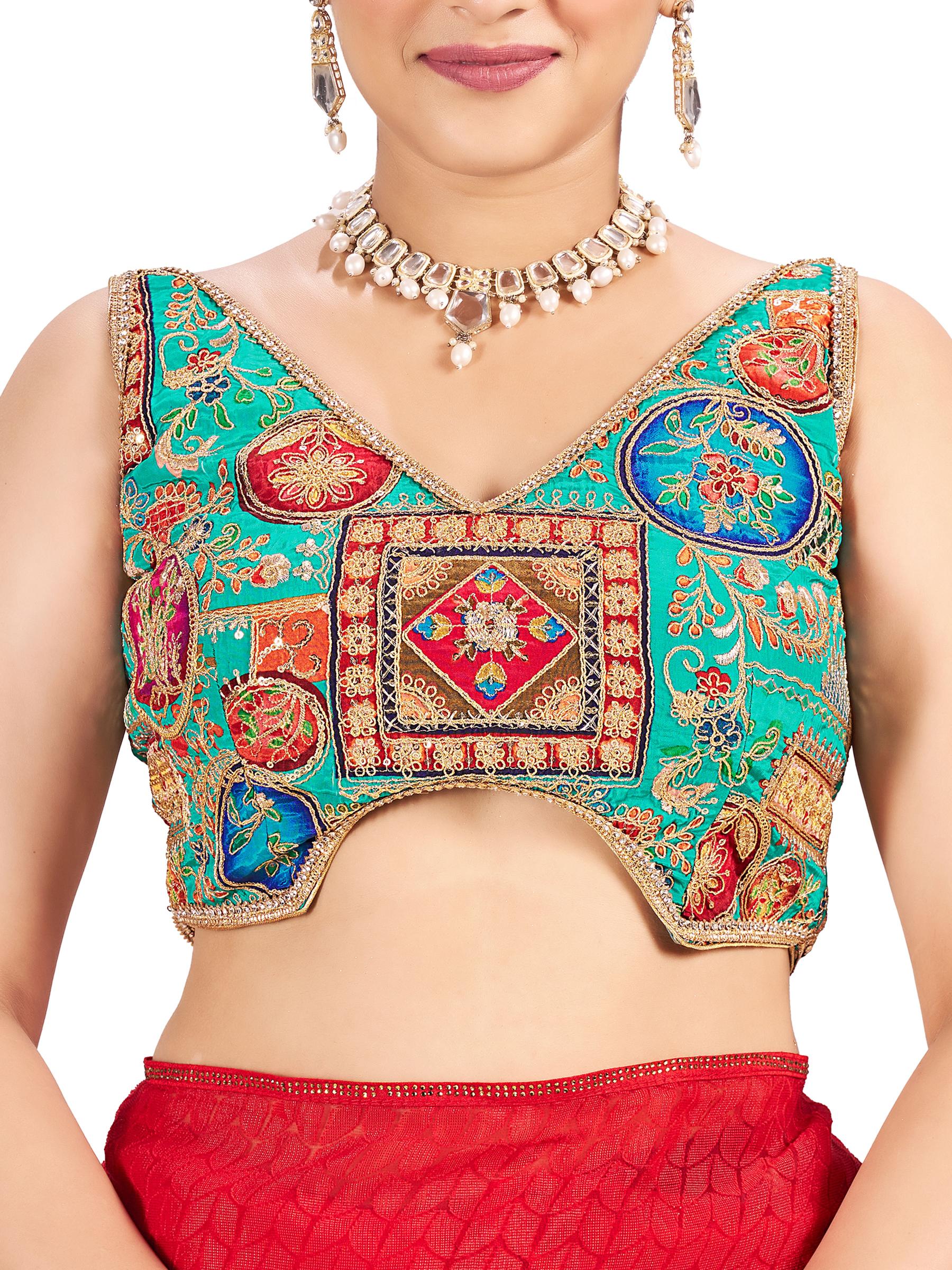 Sea Green Silk Readymade Blouse