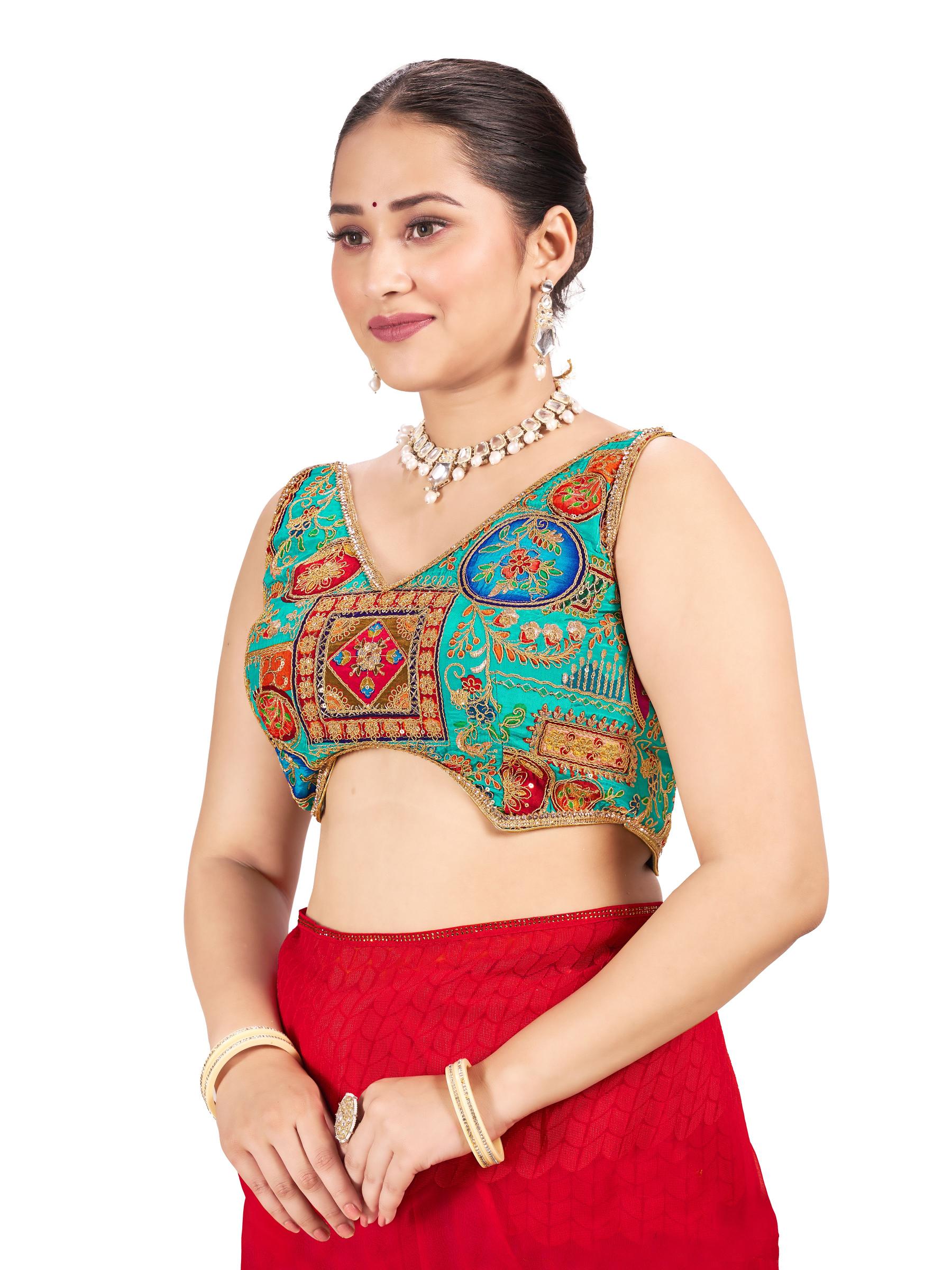 Sea Green Silk Readymade Blouse