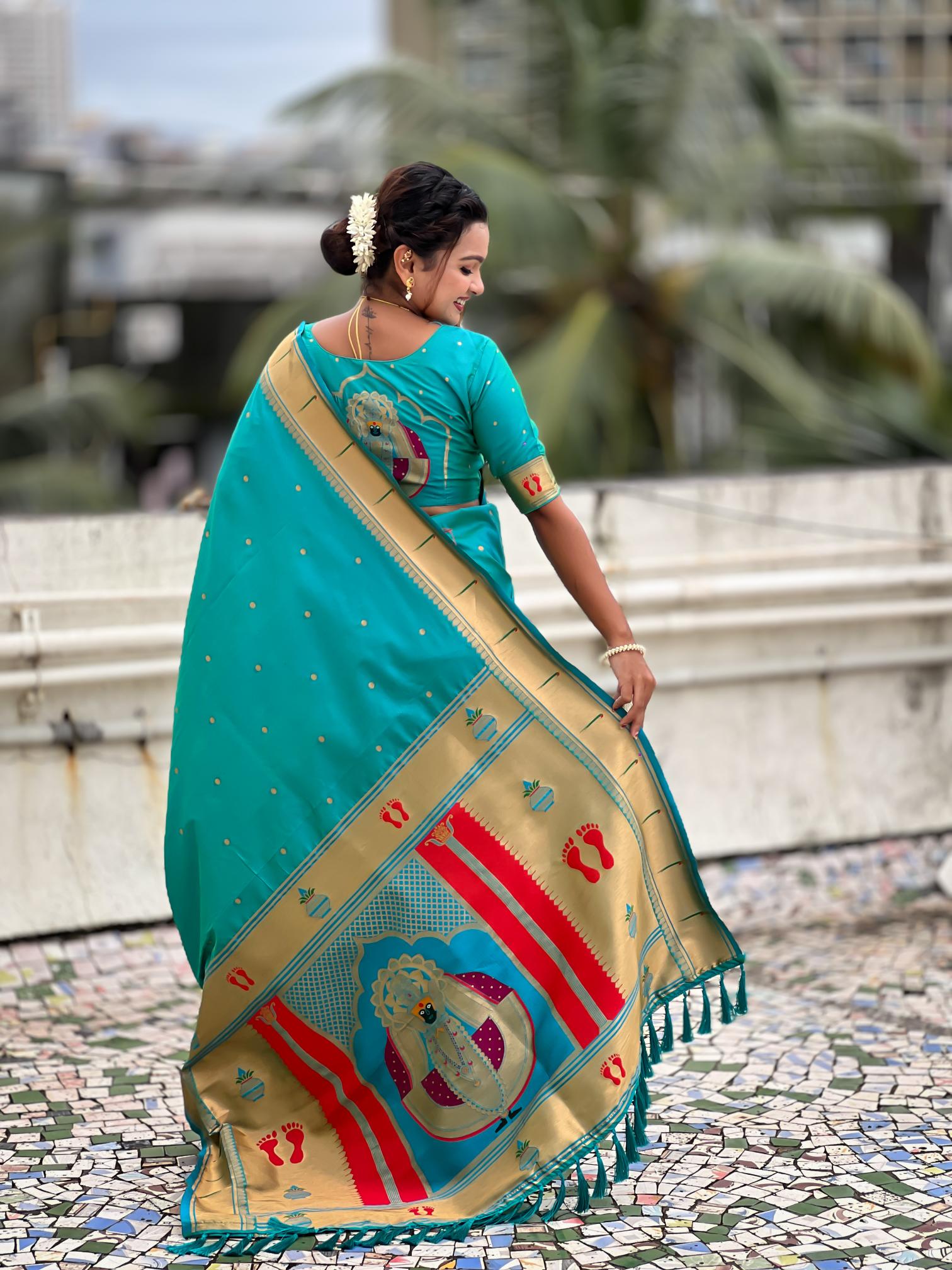 Sea Green Soft Silk Paithani Designer Saree — alternate view