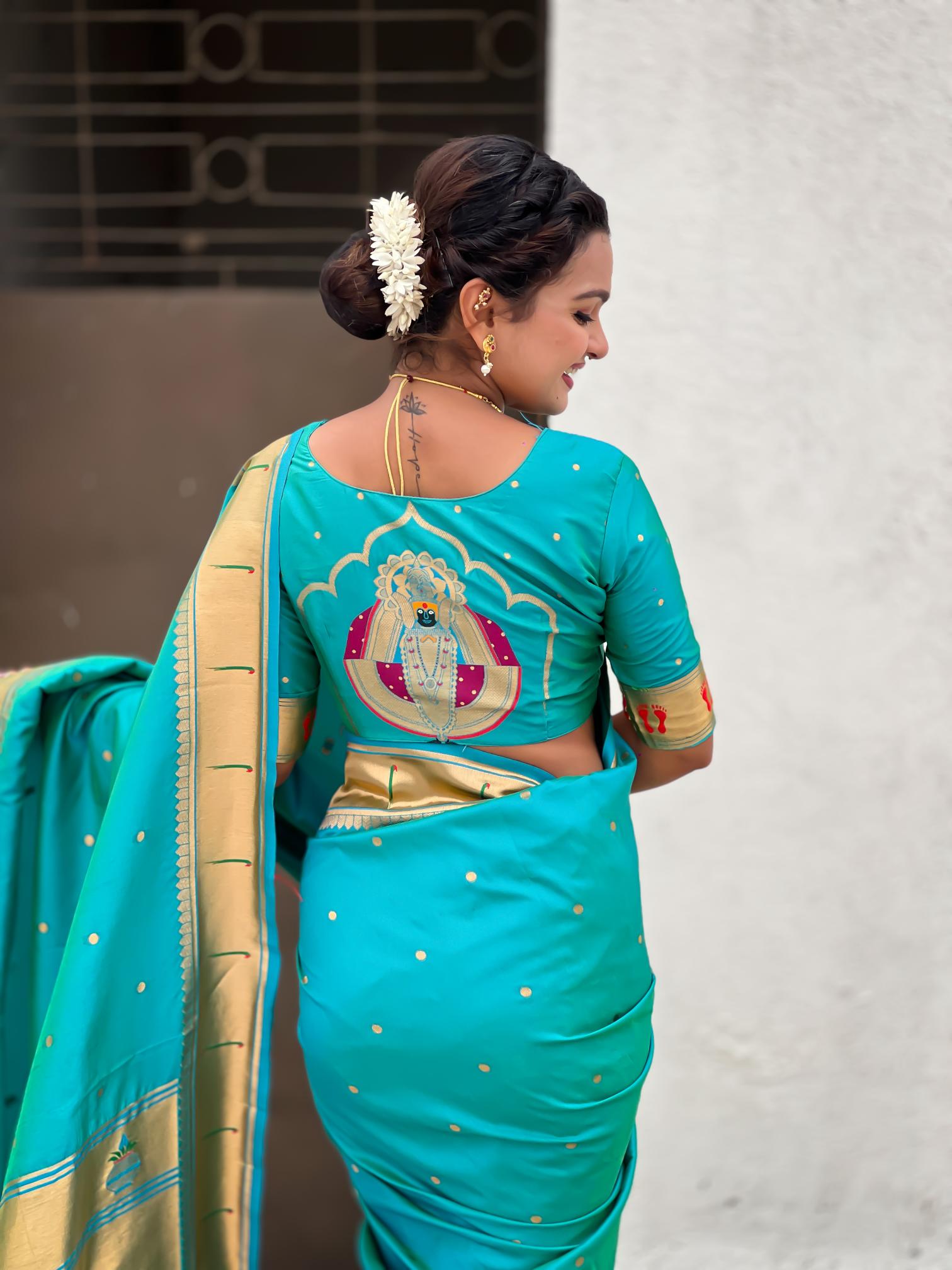 Sea Green Soft Silk Paithani Designer Saree