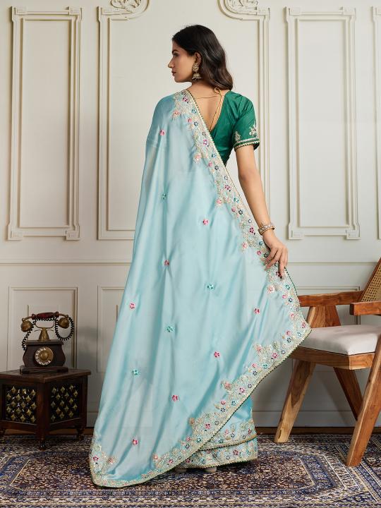 Sea Green Star Georgette Saree — alternate view
