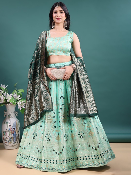 Sea Green Traditional Jacquard Soft Jacquard Lehenga Choli