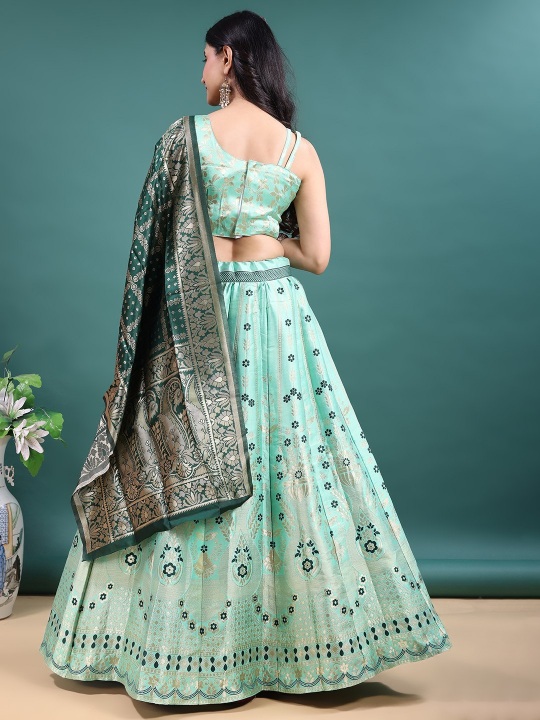 Sea Green Traditional Jacquard Soft Jacquard Lehenga Choli — alternate view