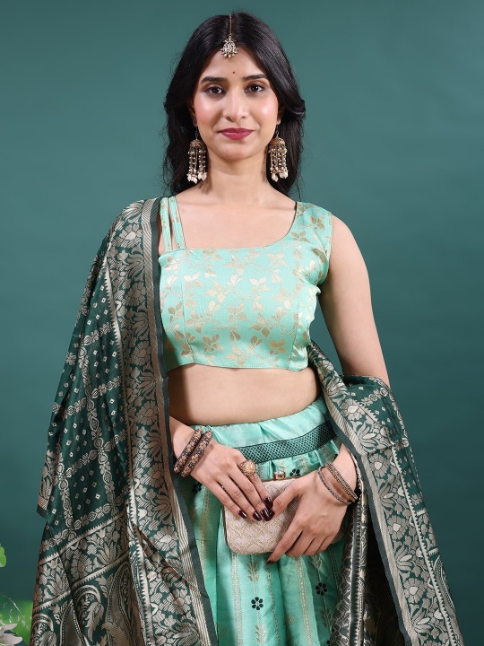 Sea Green Traditional Jacquard Soft Jacquard Lehenga Choli