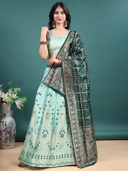 Sea Green Traditional Jacquard Soft Jacquard Lehenga Choli