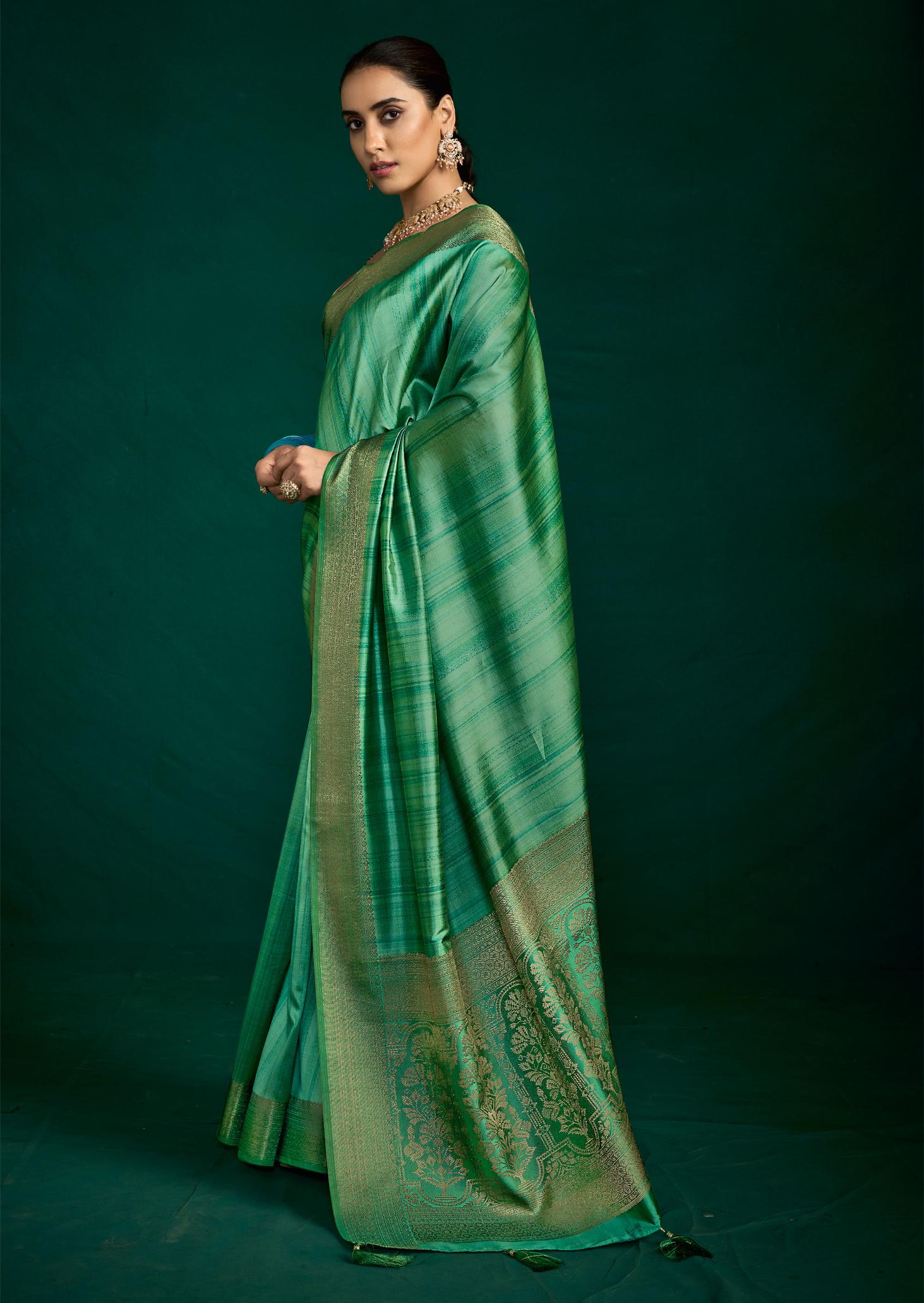 Sea Green Tussar Silk Saree