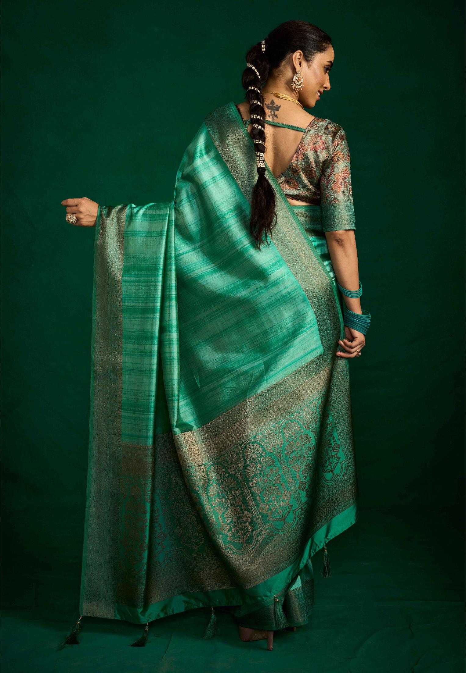 Sea Green Tussar Silk Saree — alternate view