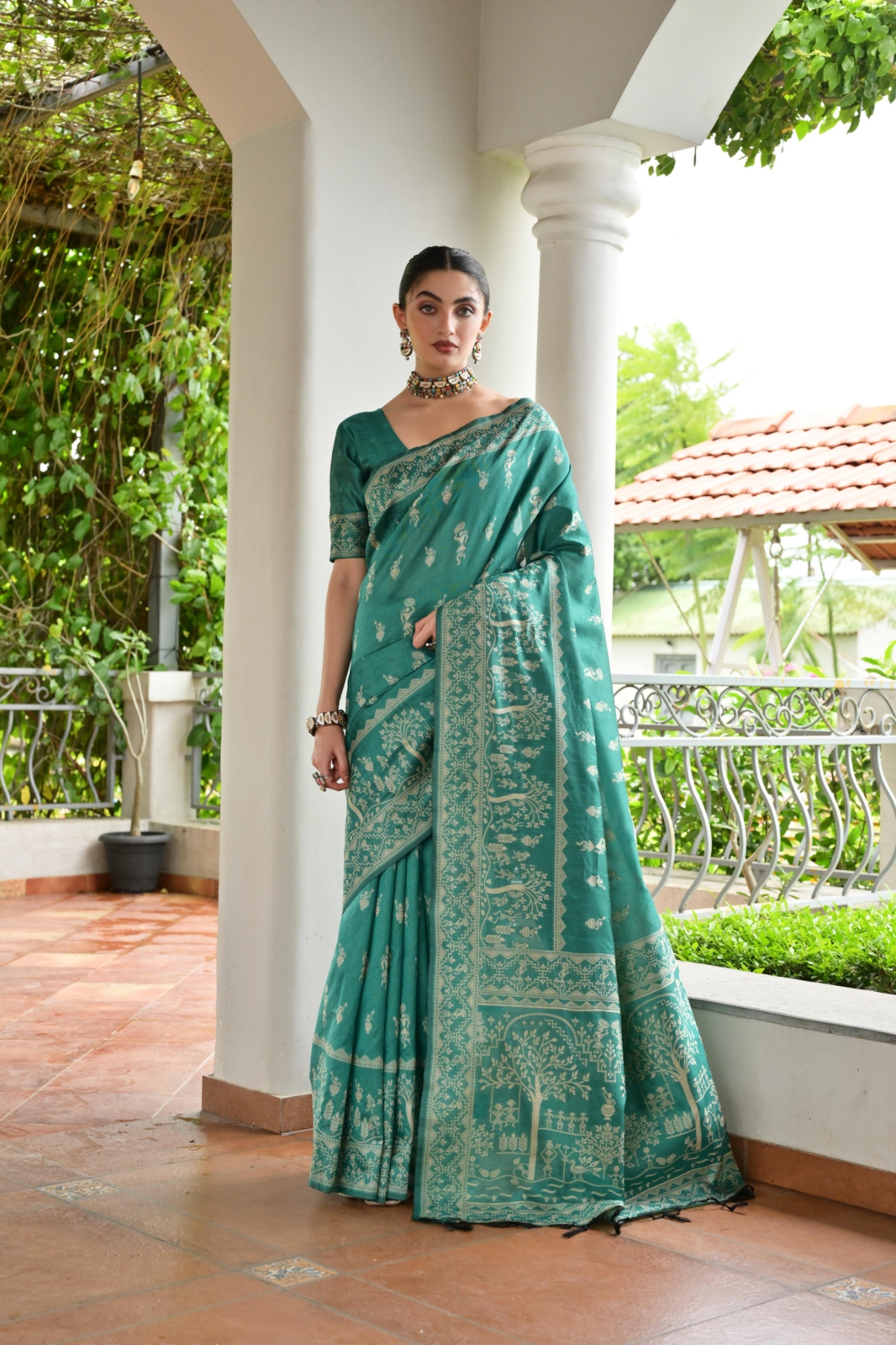 Sea Green Warli Woven Banglori Silk Saree
