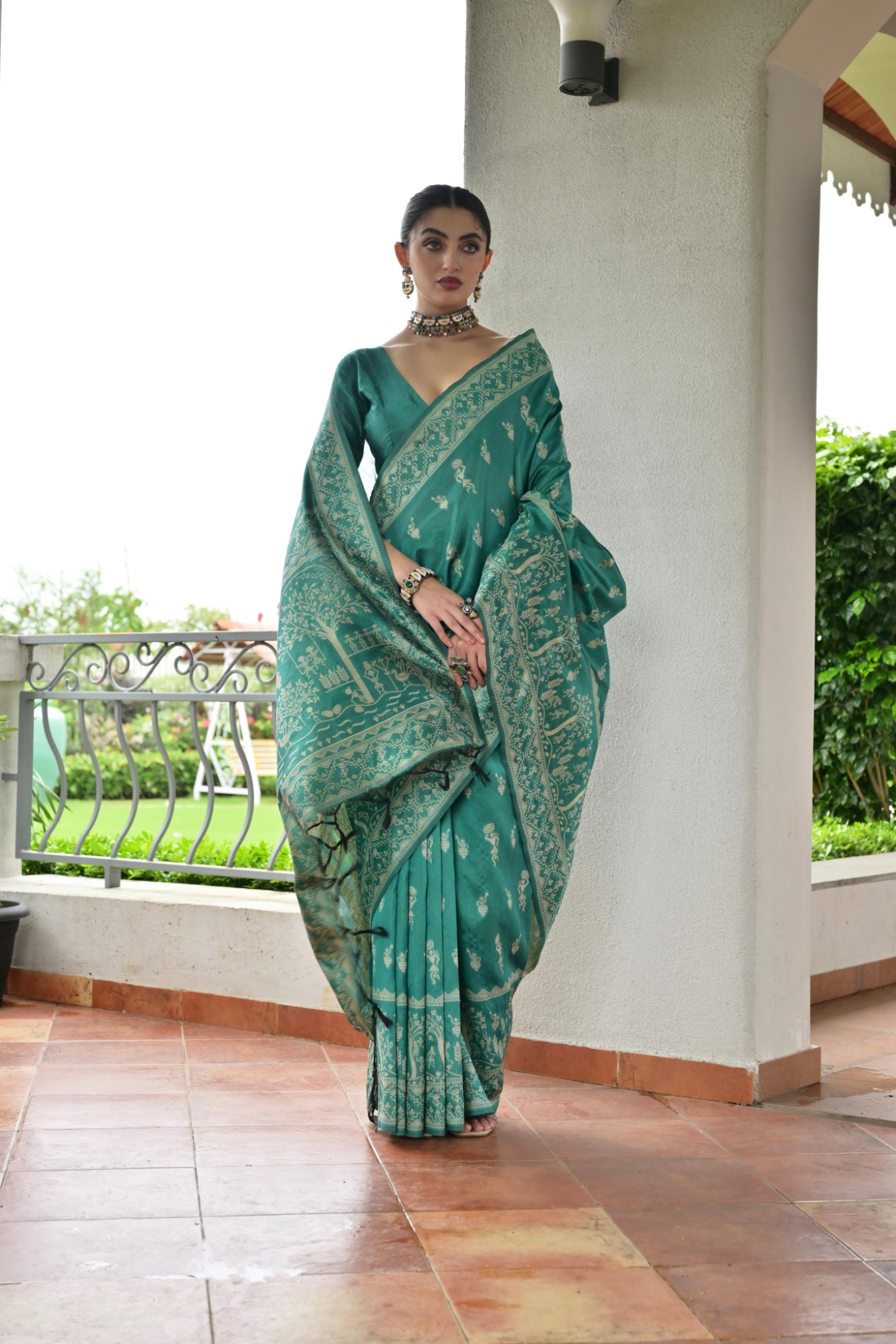 Sea Green Warli Woven Banglori Silk Saree