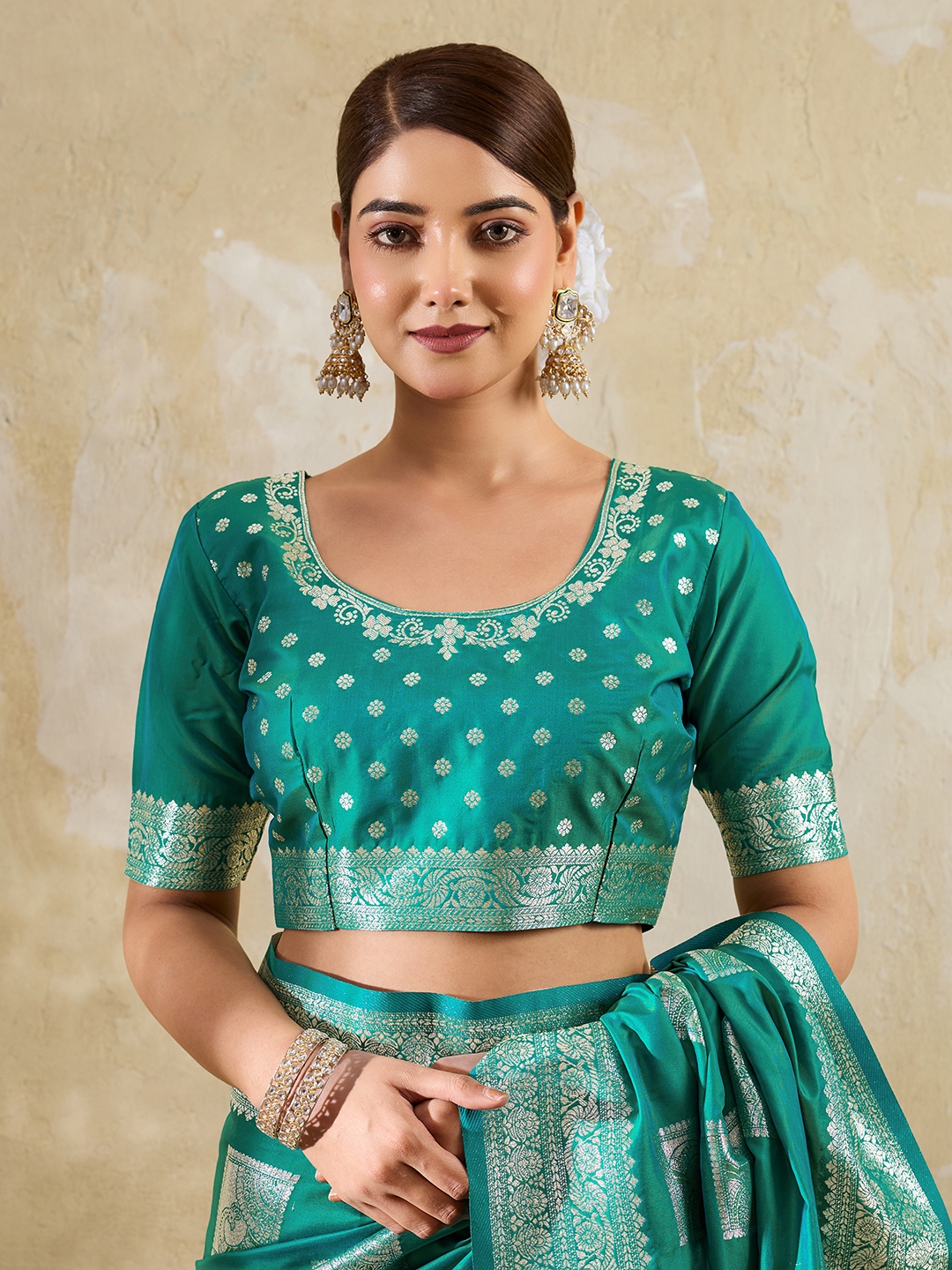 Sea Green Woven Designer Silk Blend Saree