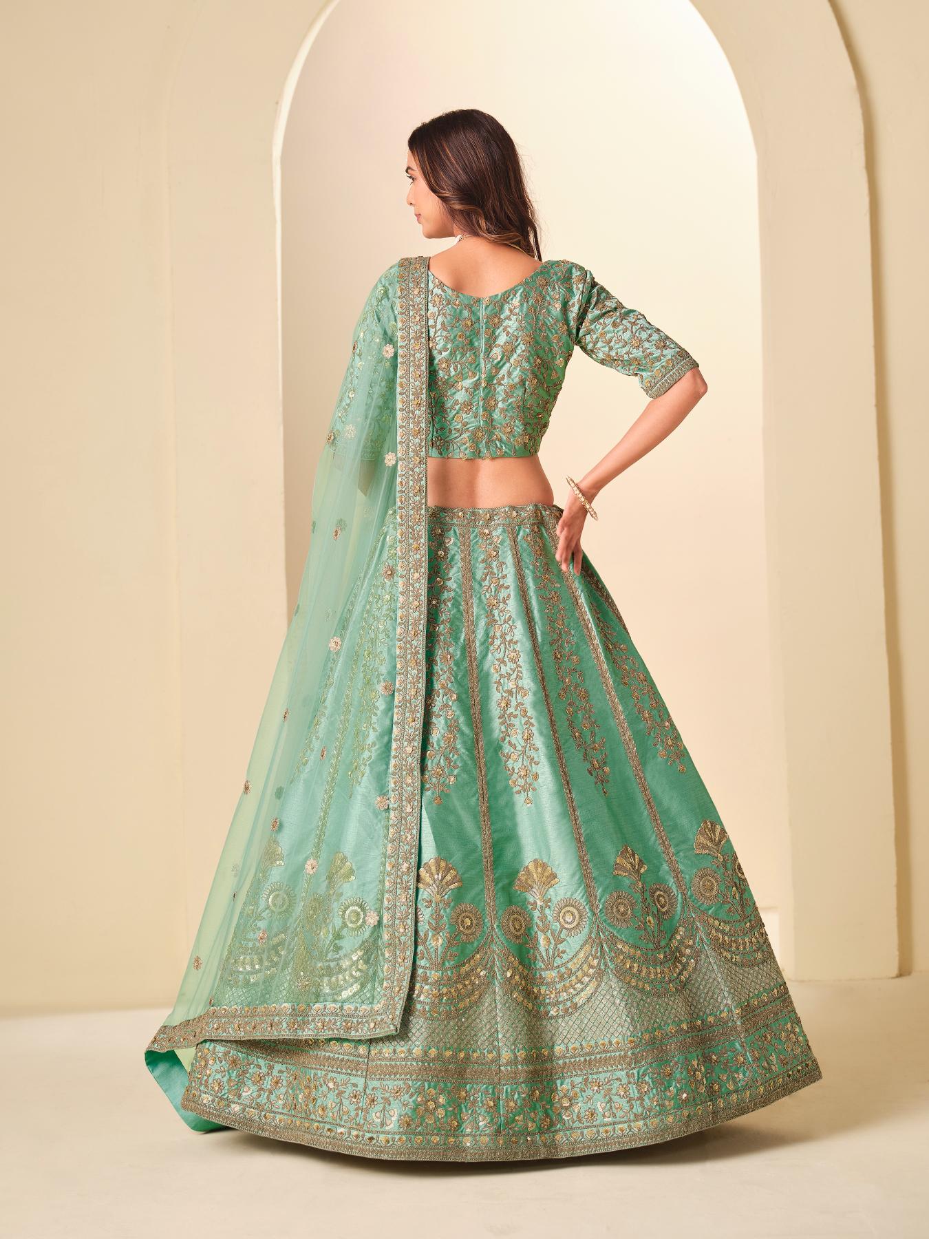 Sea Green Zari Resham Embroidered Lehenga Choli — alternate view
