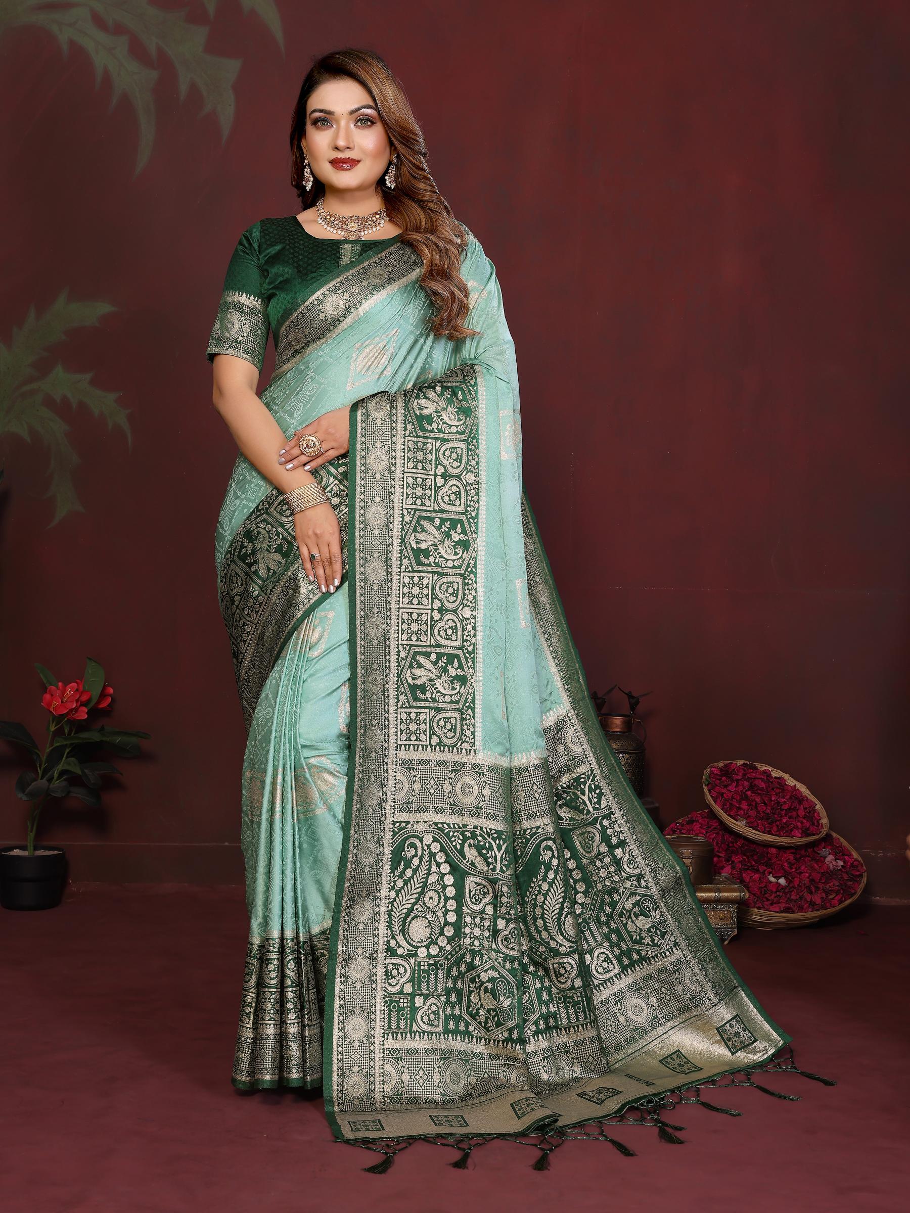 Sea Green Zari Woven Satin Silk Saree