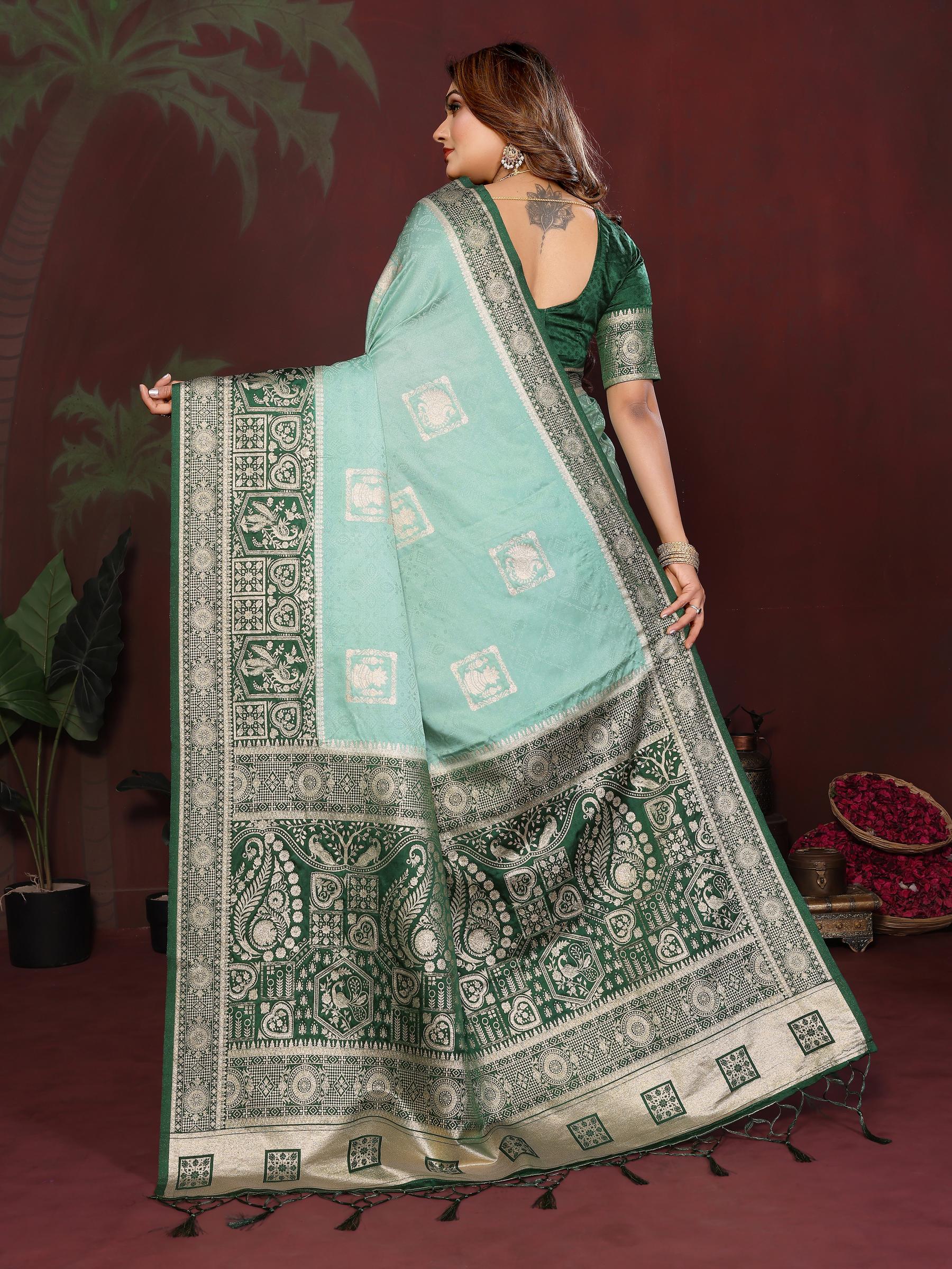 Sea Green Zari Woven Satin Silk Saree — alternate view