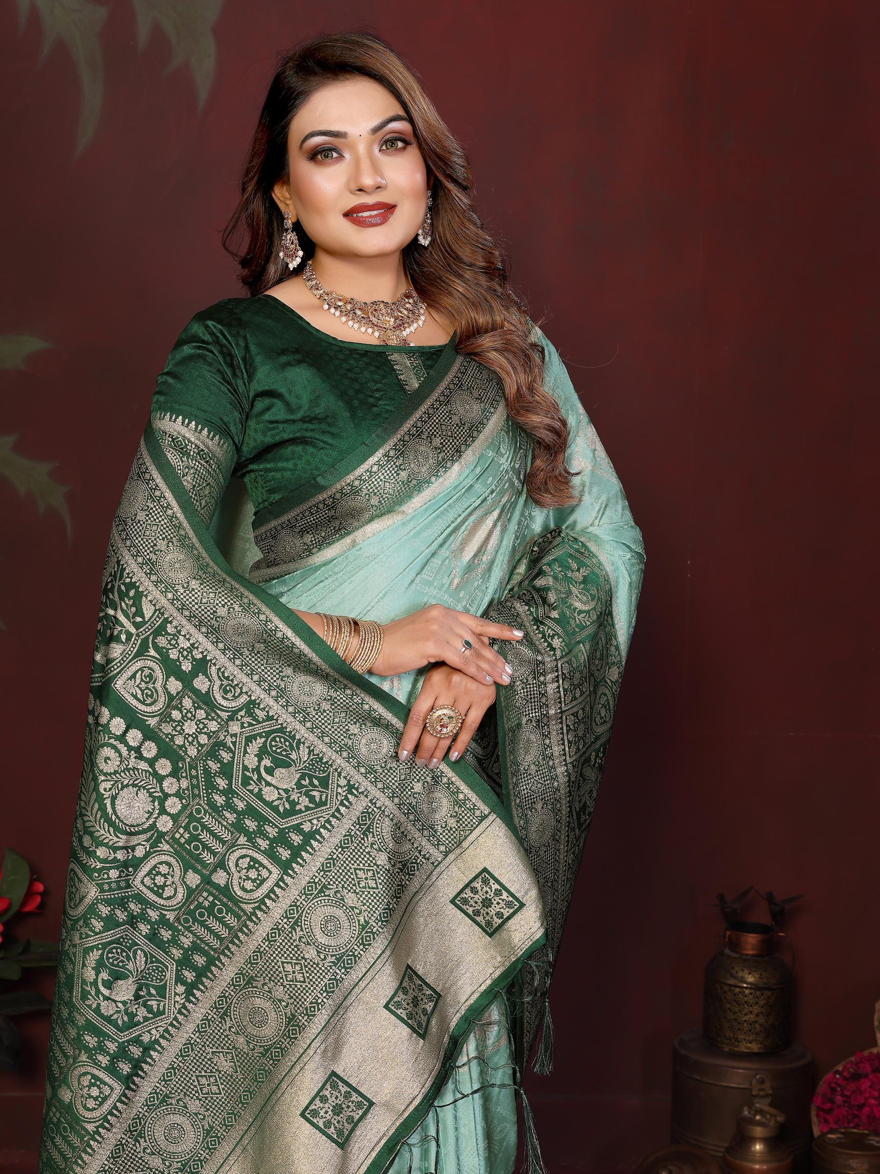 Sea Green Zari Woven Satin Silk Saree