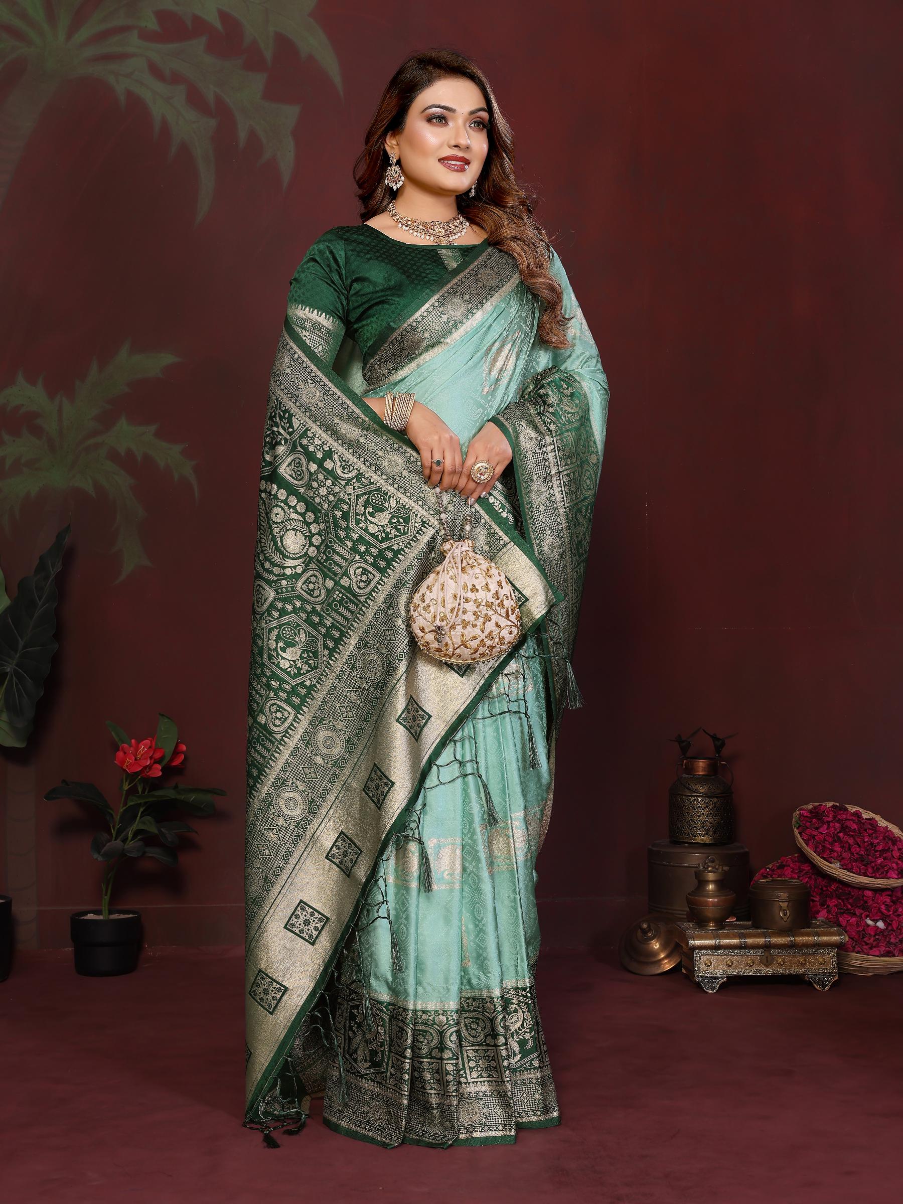Sea Green Zari Woven Satin Silk Saree