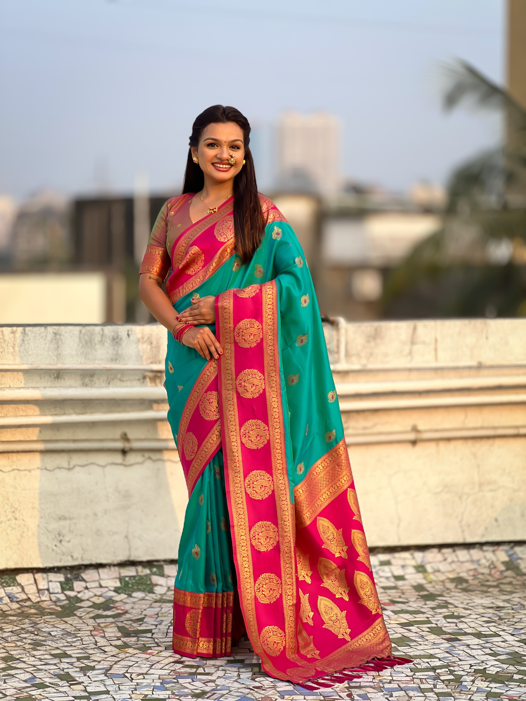 Sea Green Zari Woven Soft Silk Elegant Saree