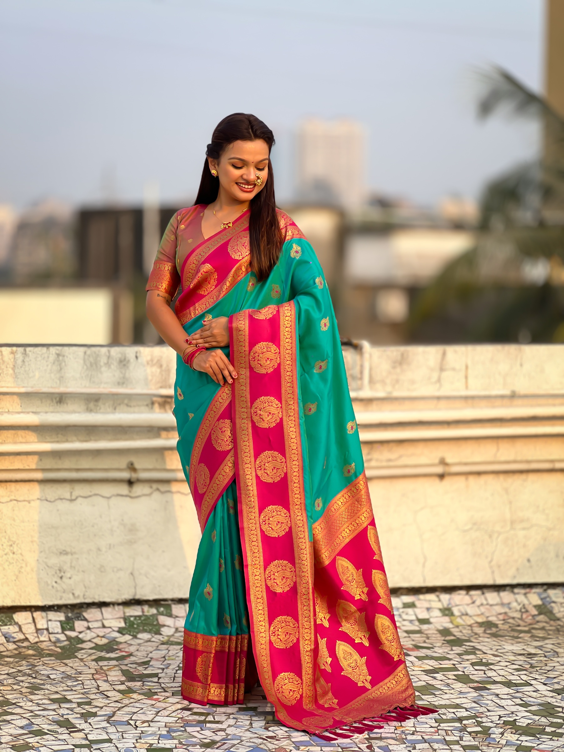 Sea Green Zari Woven Soft Silk Elegant Saree