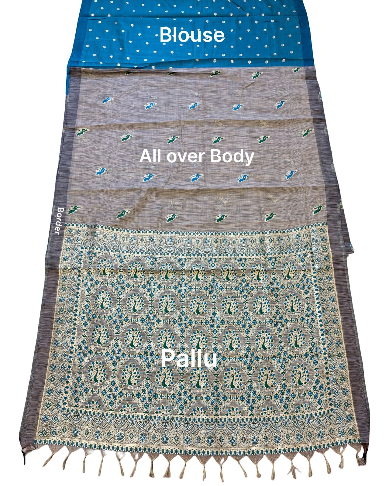 Silver Grey Heritage Paisley Woven Saree