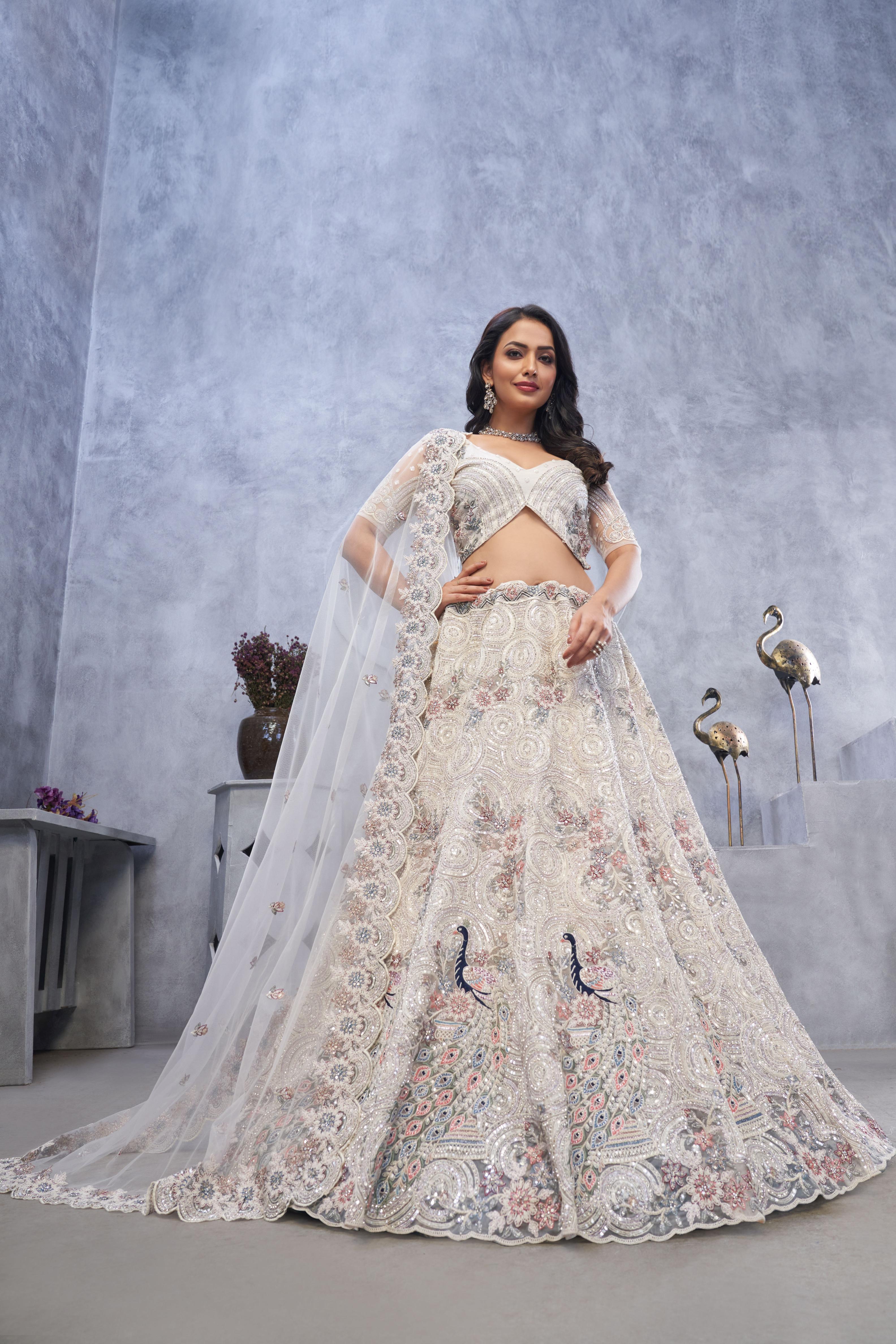 Silver Soft Net Wedding Lehenga