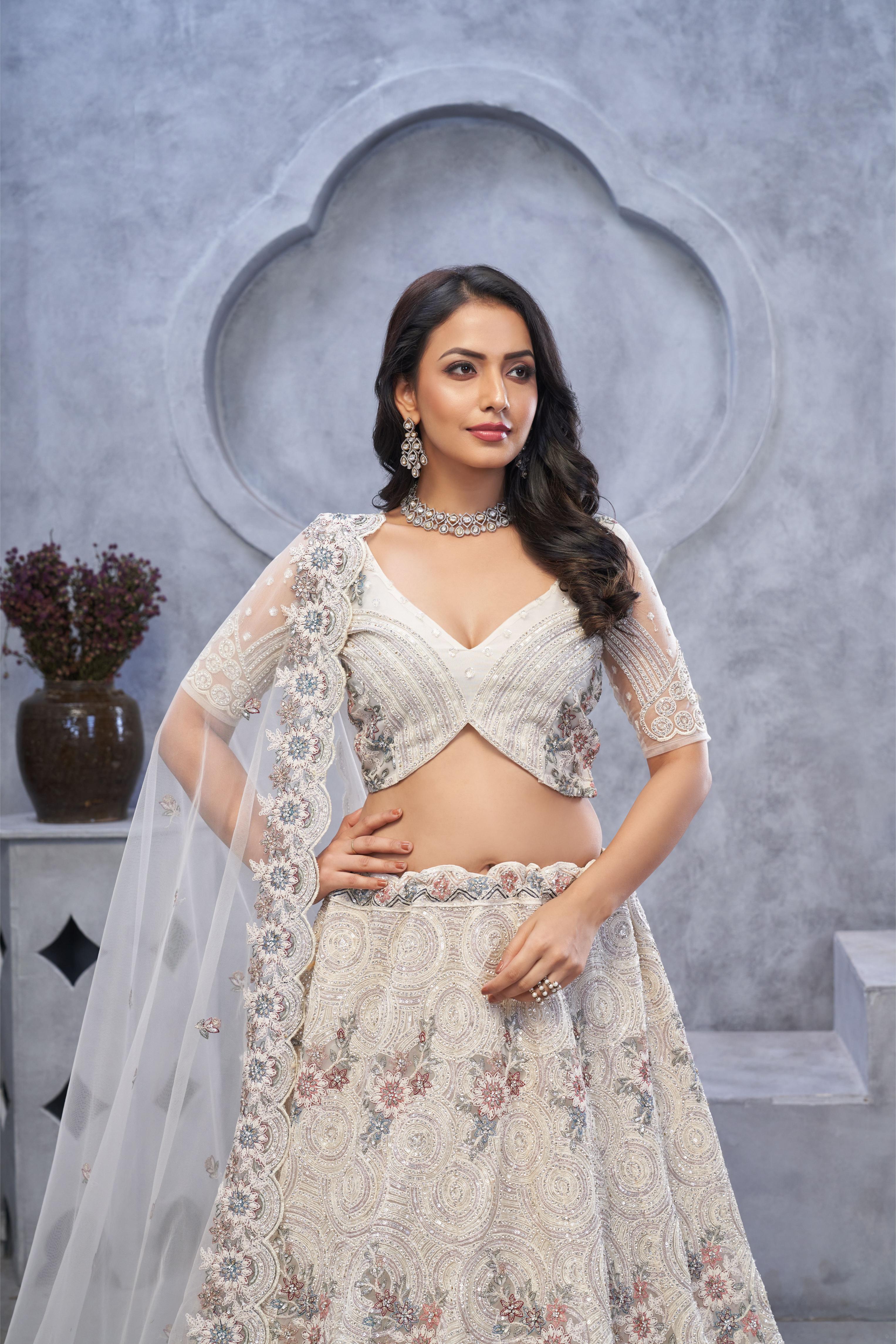 Silver Soft Net Wedding Lehenga