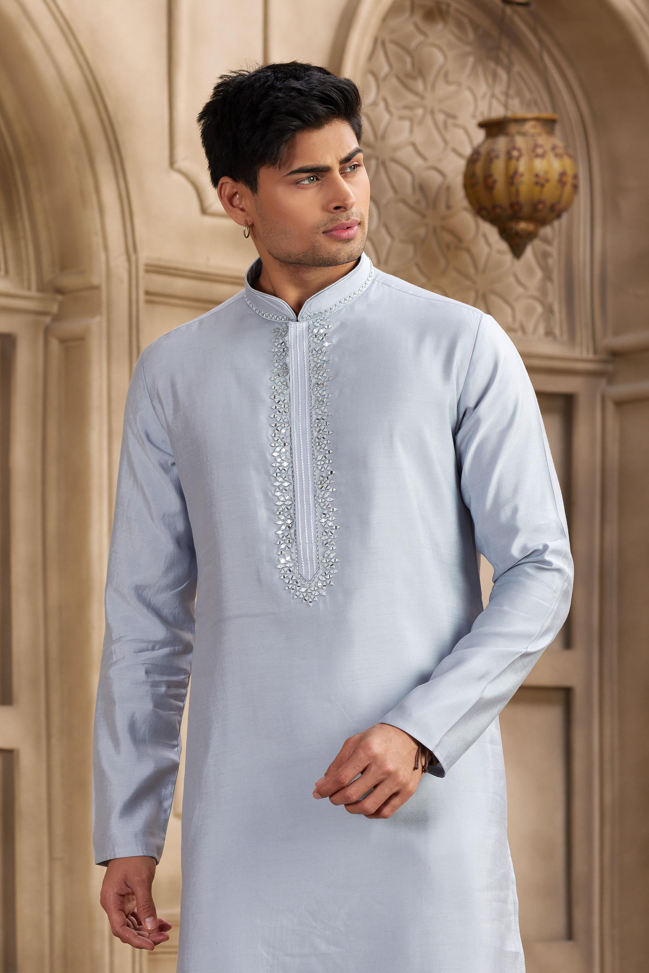 Sky Blue Art Silk Kurta Payjama — alternate view