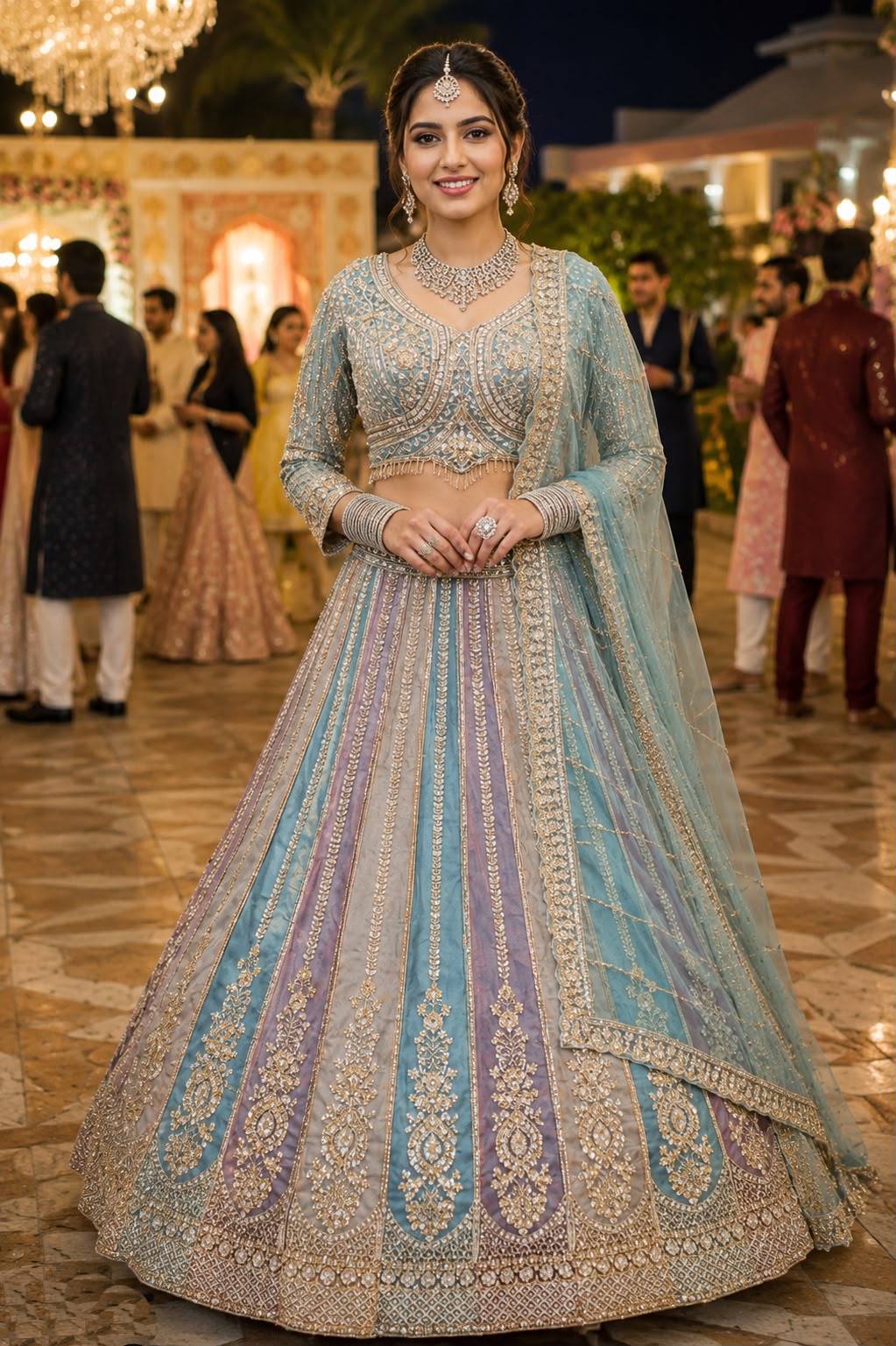Sky Blue Beads Work Premium Net Lehenga Choli